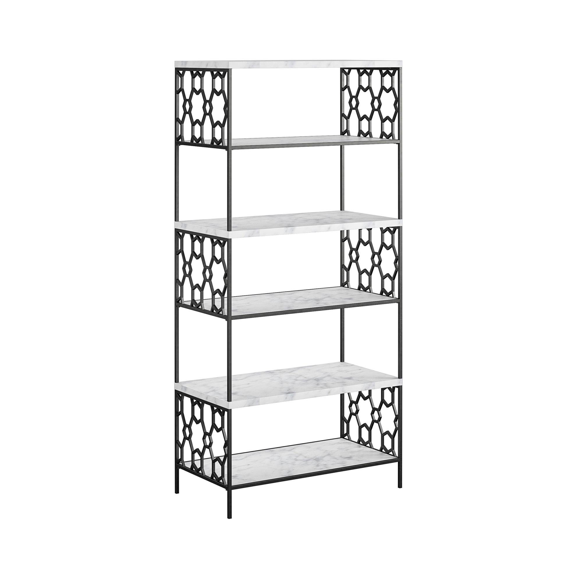 loft24 Bücherregal Ella, Standregal in Marmoroptik mit Metallgestell, Höhe 160 cm weiß/schwarz