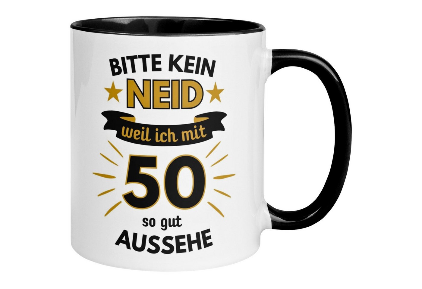 Momentals Tasse Geburtstag Geschenk Mann 50 – „Bitte kein Neid“ – Geburtstagsgeschenk, Gratis Versand · Links-&Rechtshänder · Spülmaschinenfest