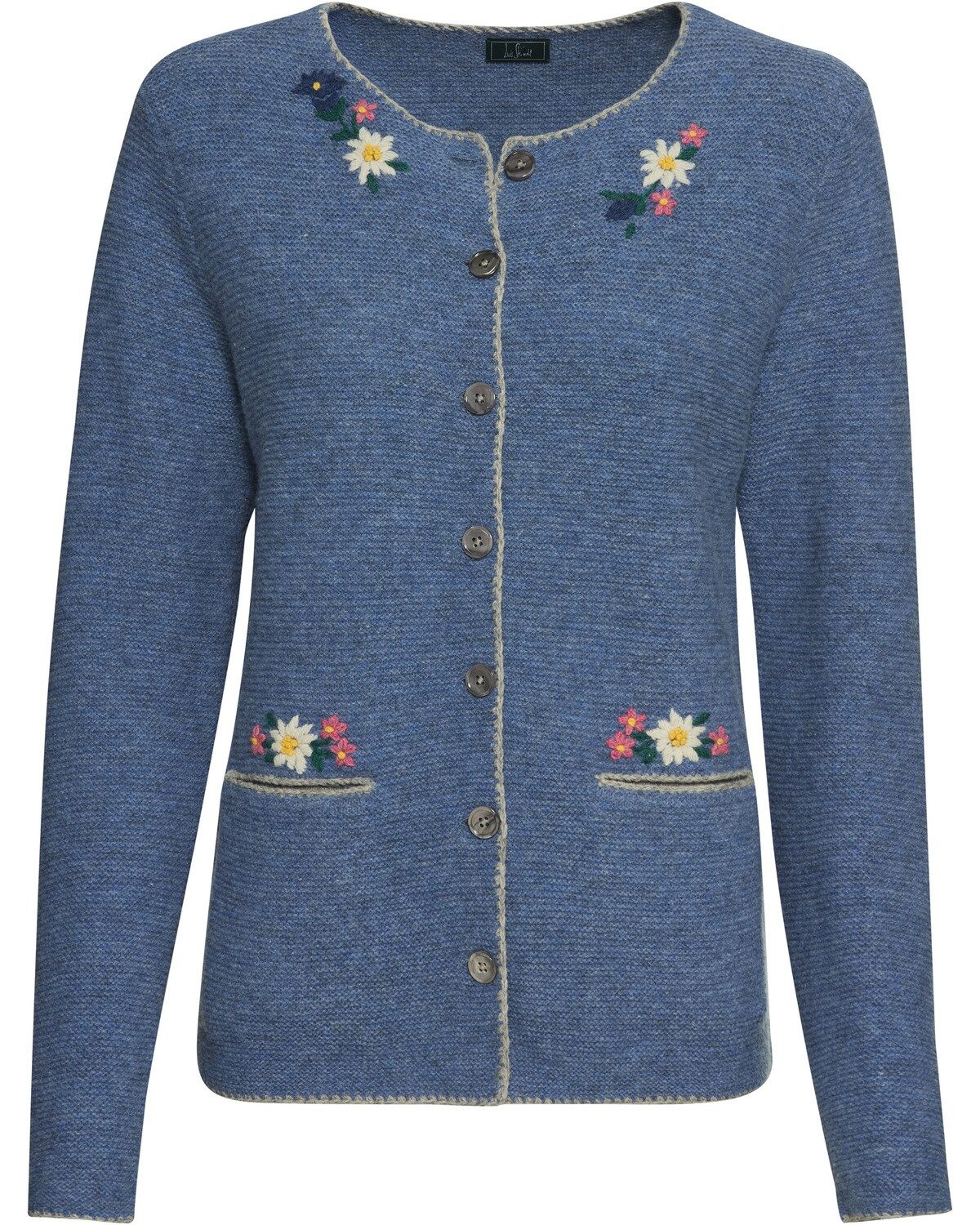 Luis Steindl Trachtenjacke Links-Links-Strickjacke mit Blumenstickerei