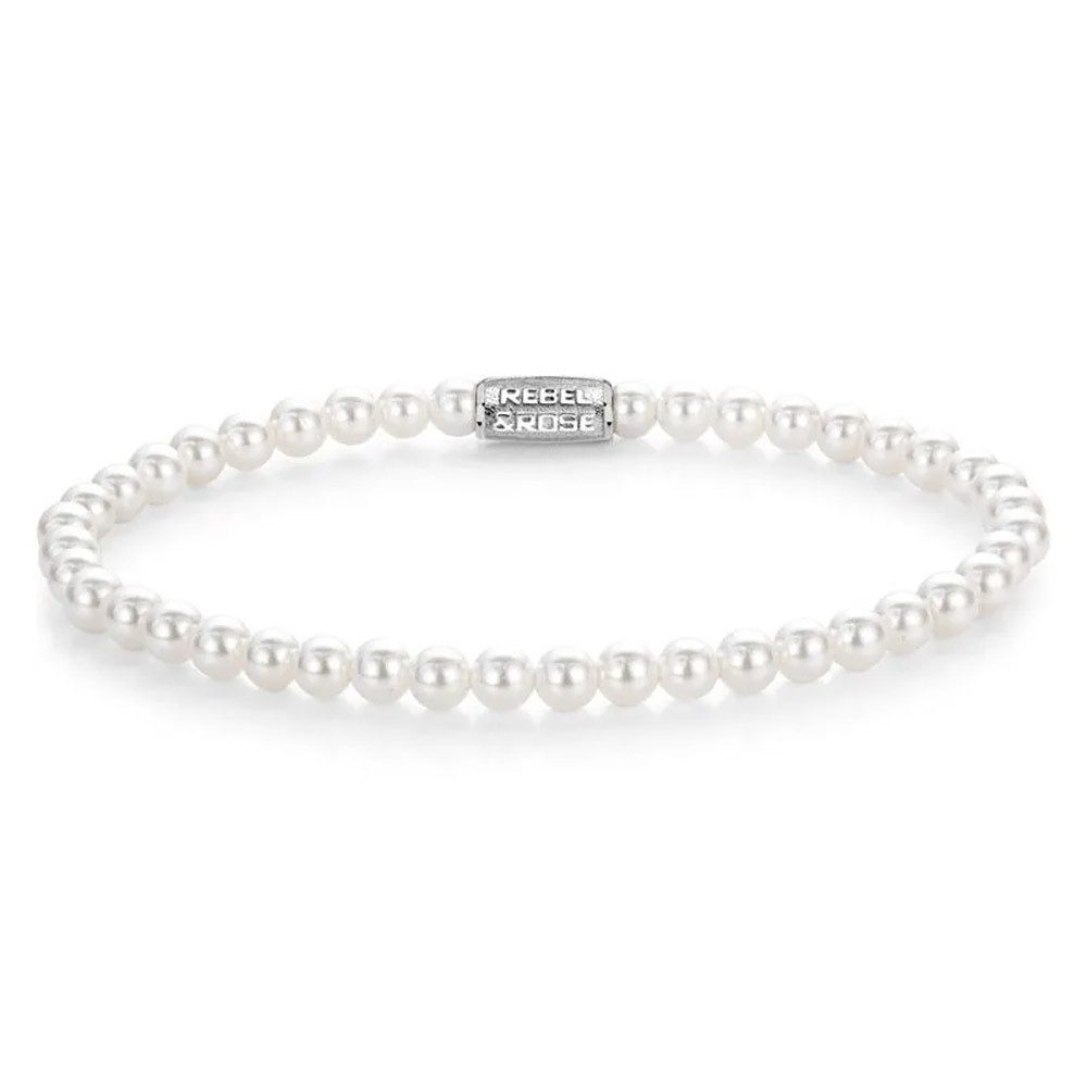 Rebel & Rose Perlenarmband RR40150-S-S, für Damen Pearl Gem Weiß/Silber 4 mm
