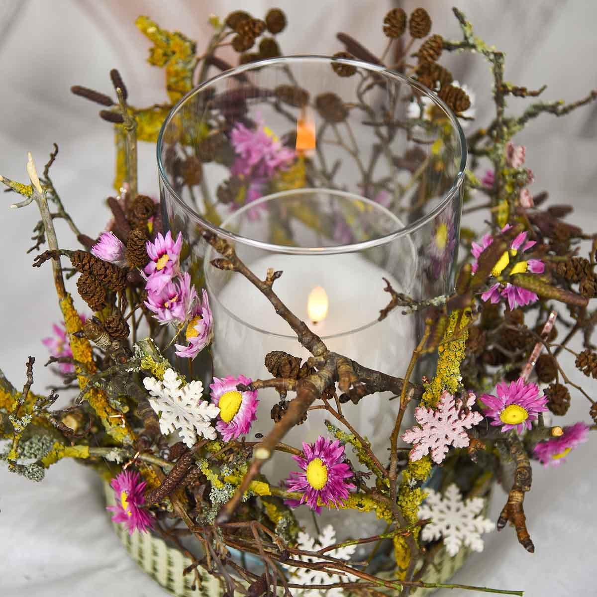 Florists Products Schneemann Weihnachtsdeko Holz-Schneeflocken 4cm Pink/Weiß mit Glitter, 72 Stück