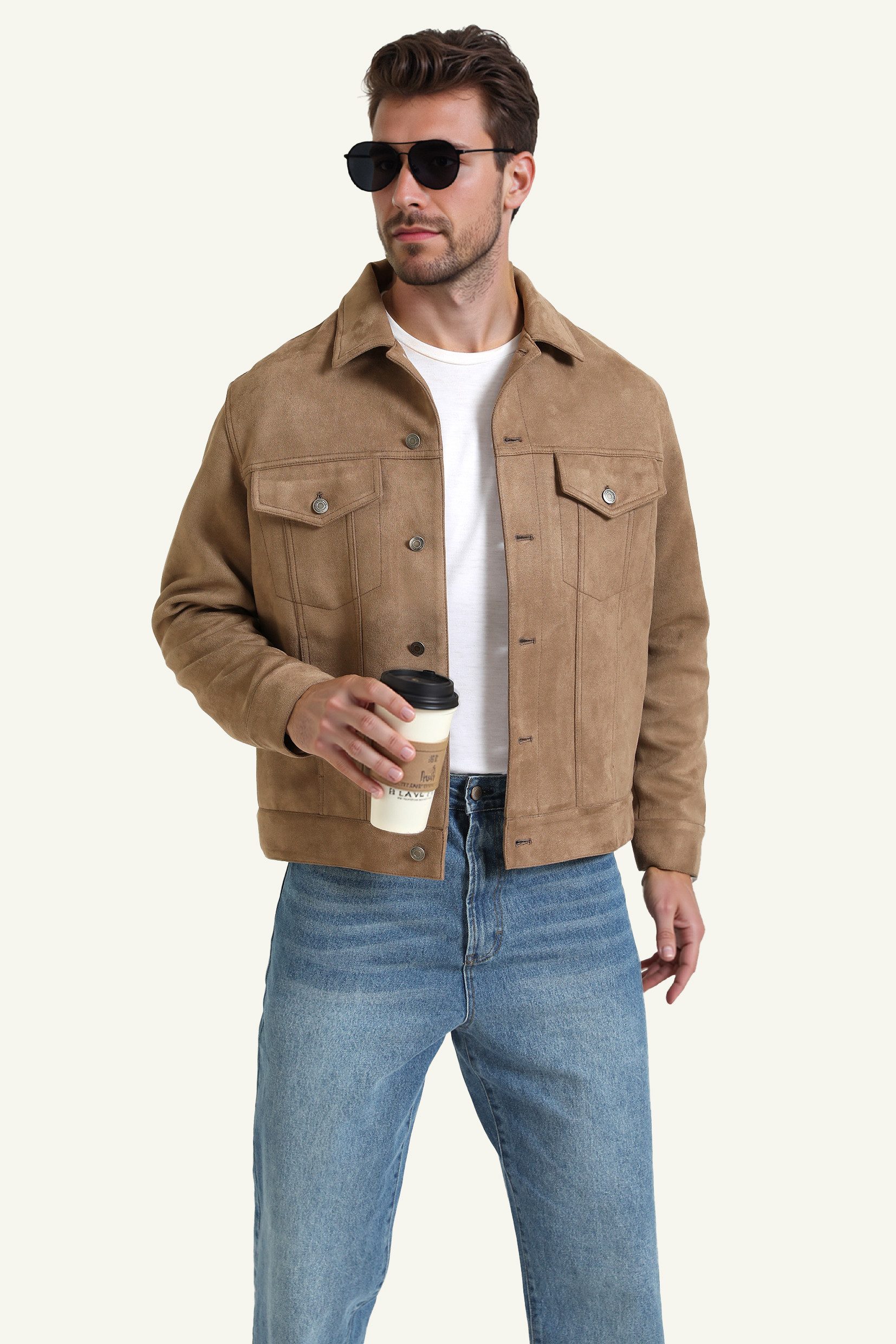 FS Collection Lederimitatjacke Herren Kunstlederjacke in Tannin mit Knopfle günstig online kaufen
