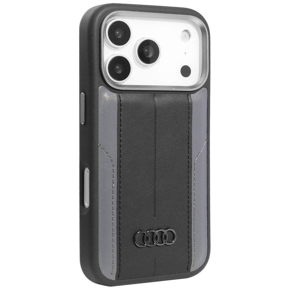 Audi Handyhülle A6 Case iPhone 17 Pro MagSafe Kunstleder schwarz Logo 6,3 Zoll, Kantenschutz
