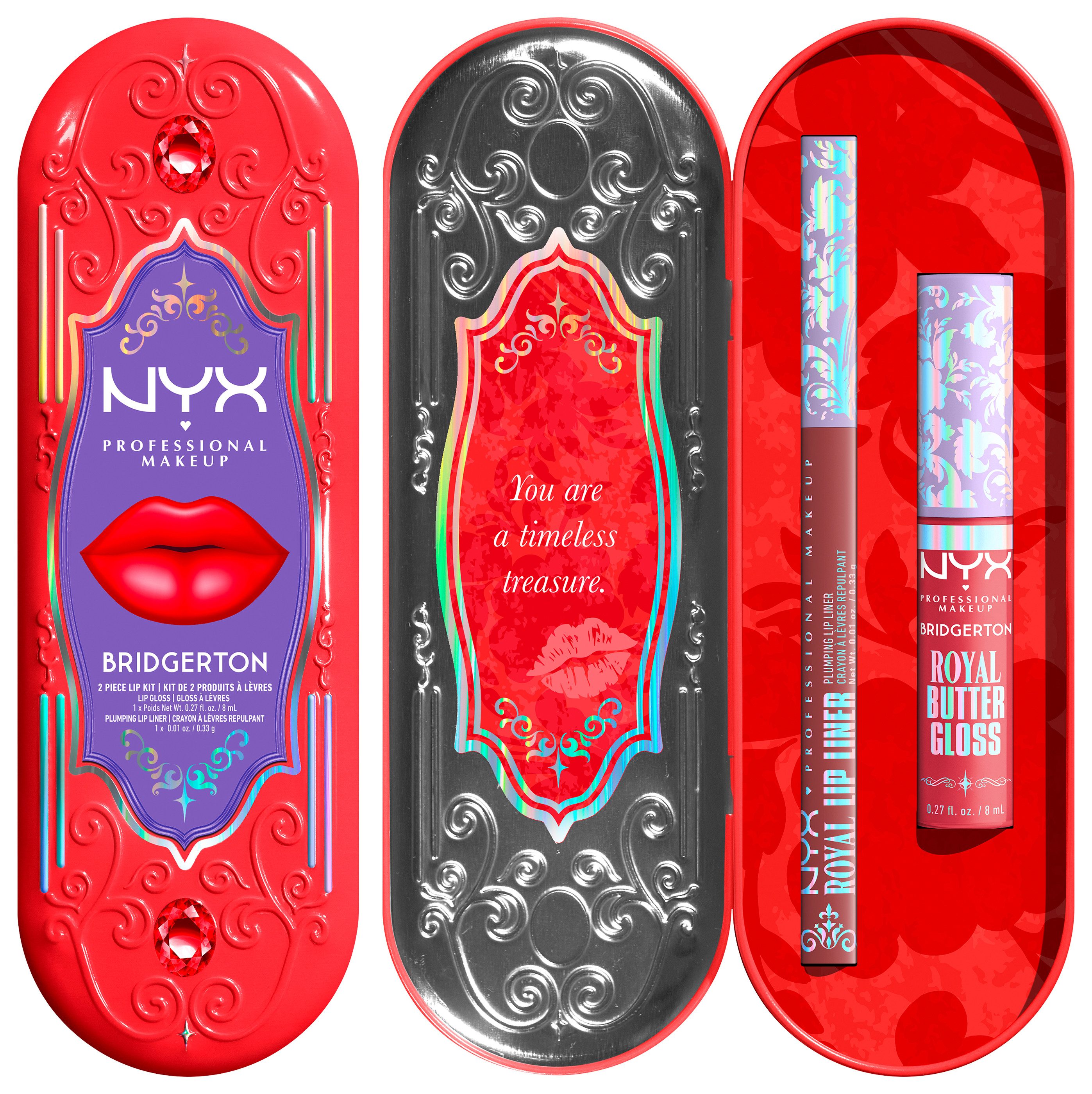 NYX PROFESSIONAL MAKEUP Schmink-Set BRIDGERTON ROYAL TREASURES LIP KIT, 2-tlg., Royal Butter Gloss und Royal Lip Liner