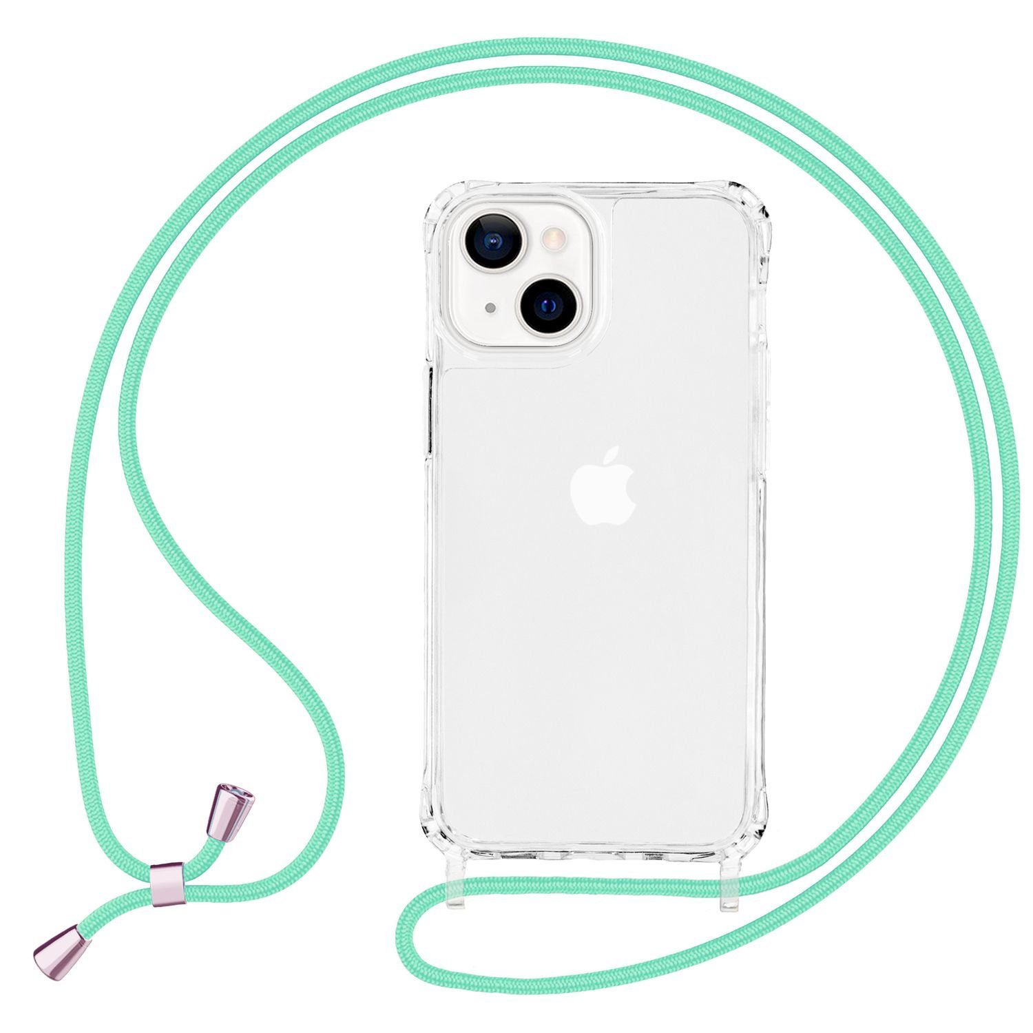 Nalia Backcover Apple iPhone 13 Mini 13,7 cm (5,4 Zoll), Klare Hybrid Hülle mit Kette / Schutzhülle zum Umhängen / Handyband