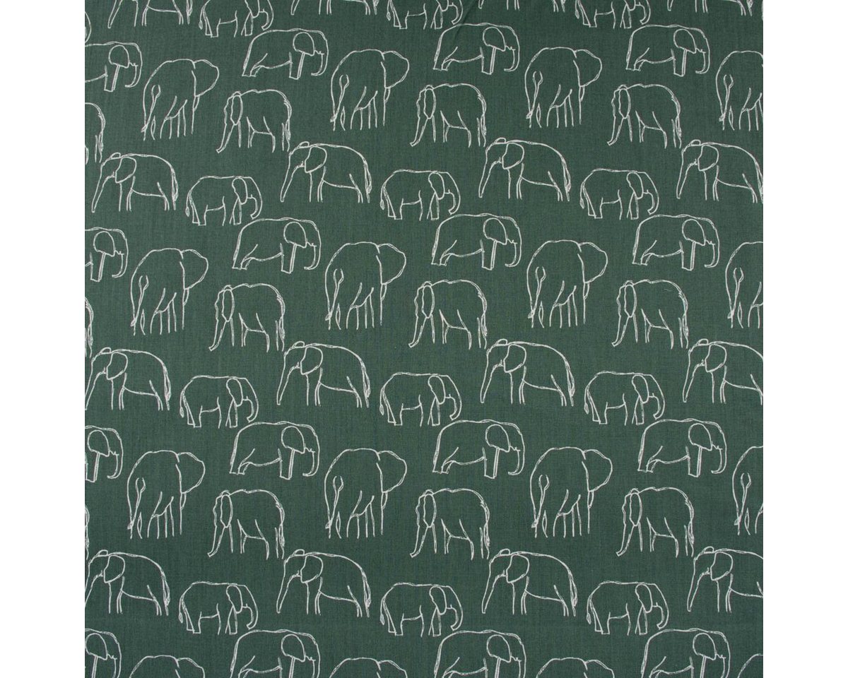 Thumbnail - SCHÖNER LEBEN. Stoff Baumwollstoff Popeline Elefant abstrakt dunkelgrün weiß 1,45m Breite, allergikergeeignet