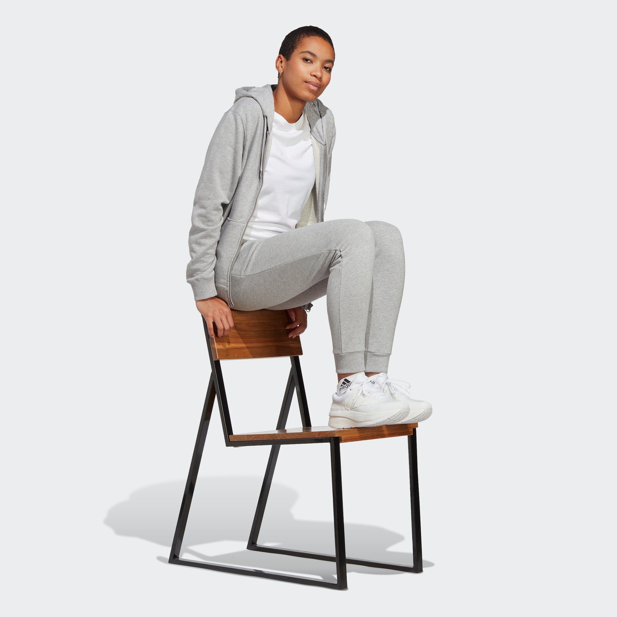 adidas Kapuzensweatshirt FRENCH LINEAR ESSENTIALS Sportswear TERRY KAPUZENJACKE MGREYH/WHITE