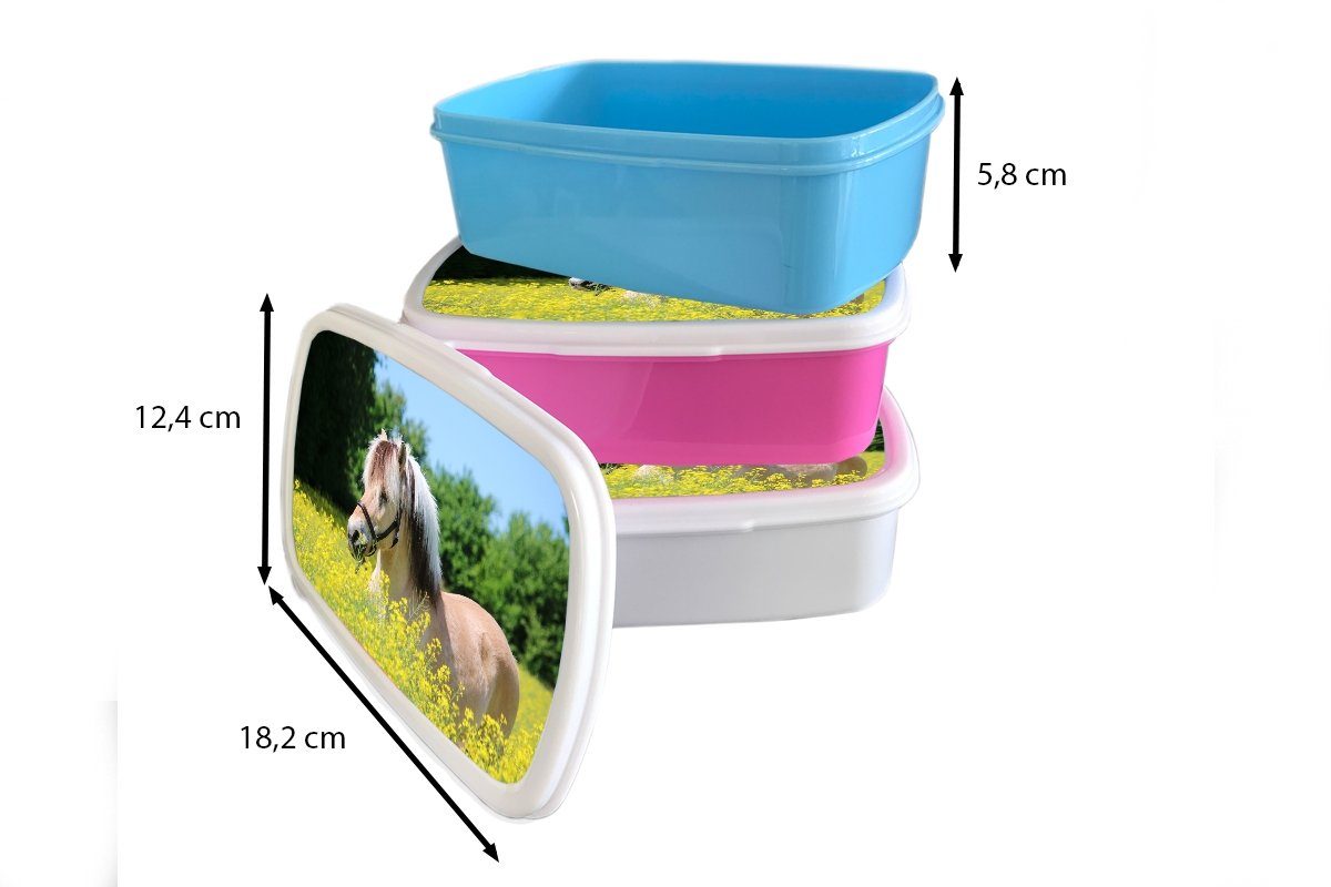 MuchoWow Lunchbox für Pferd Kinder für Blumen - - und Brotdose, Jungs (2-tlg), Erwachsene, Mädchen Gelb, weiß Kunststoff, und Brotbox