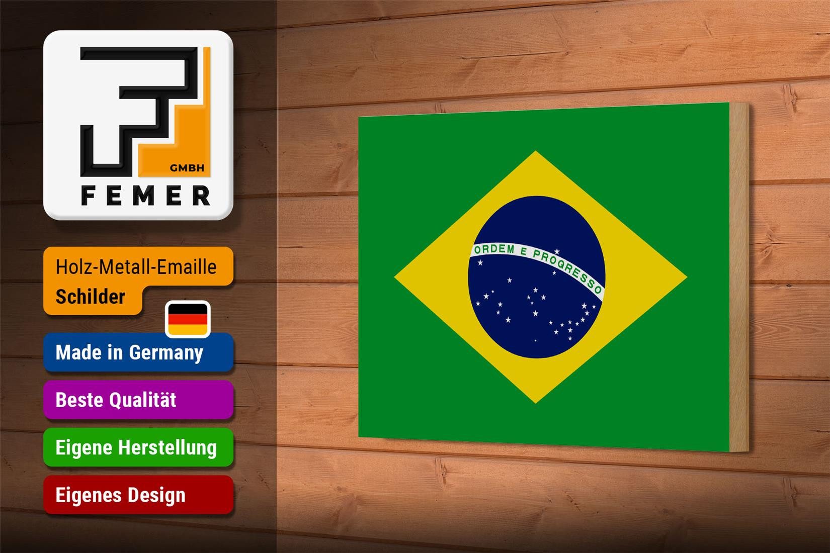 Femer GmbH Holzbild Flagge Brasiliens 18x12 cm Flag of Brazil, Flaggen (1 St), Glatte Holzfaserplatte (MDF), vorn beschichtet