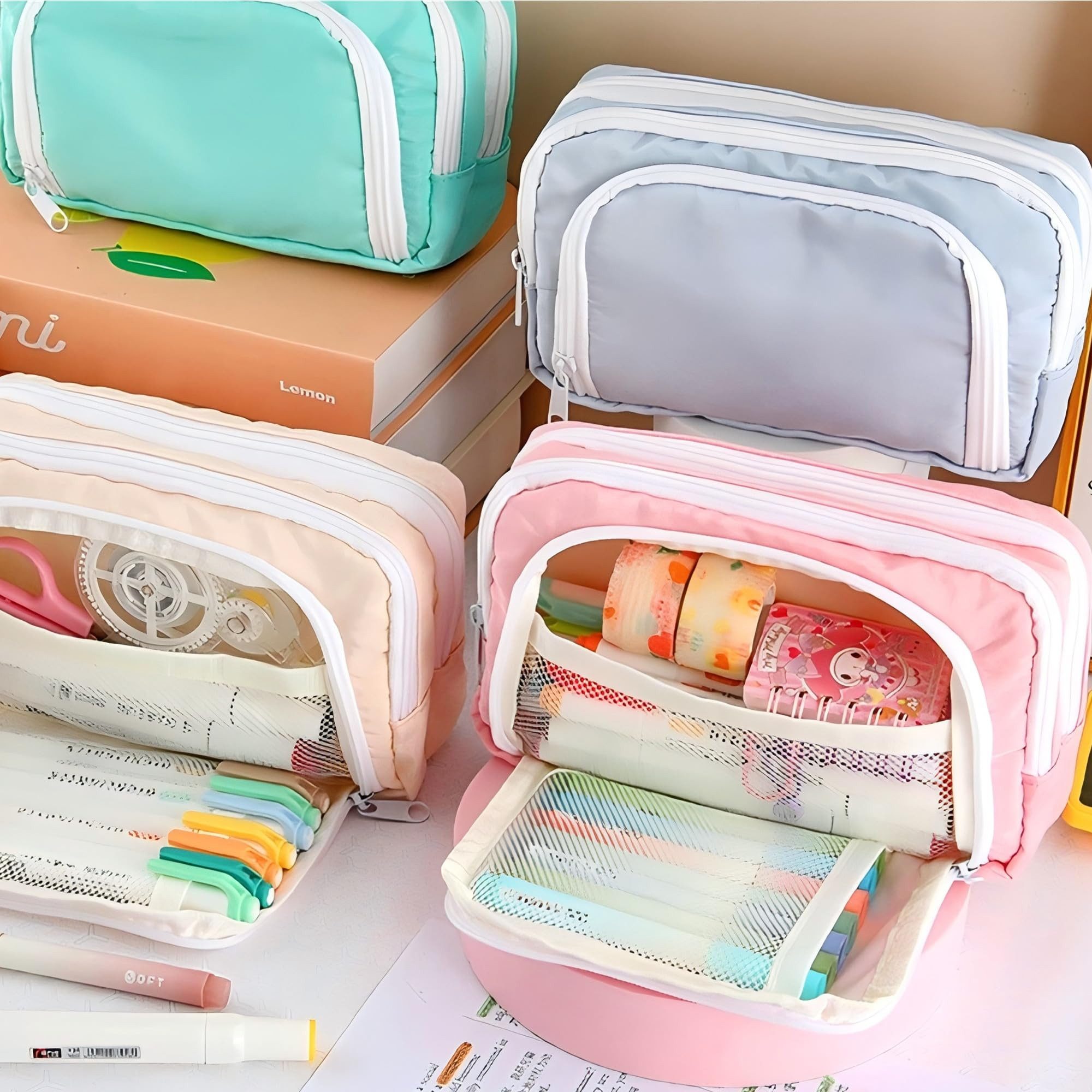 nsihing Federmäppchen Federmäppchen mit großer Kapazität, ästhetisches Mäppchen mit Fächern, Tragbare Federtasche für Schule, Uni und Büro – Bild 4 von 4
