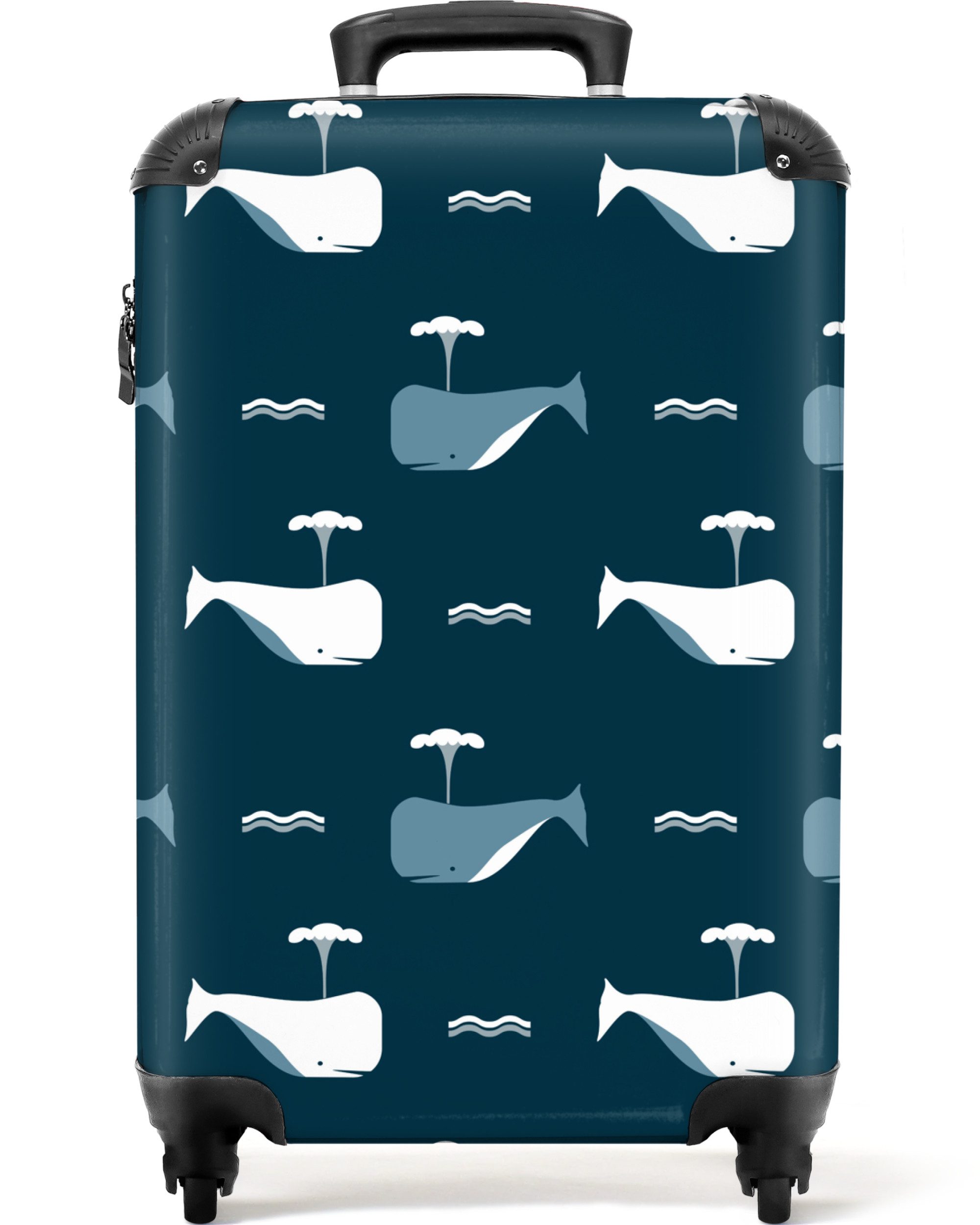 Kinderkoffer Wale - Meerestiere - Blau - Muster 55x35x20cm