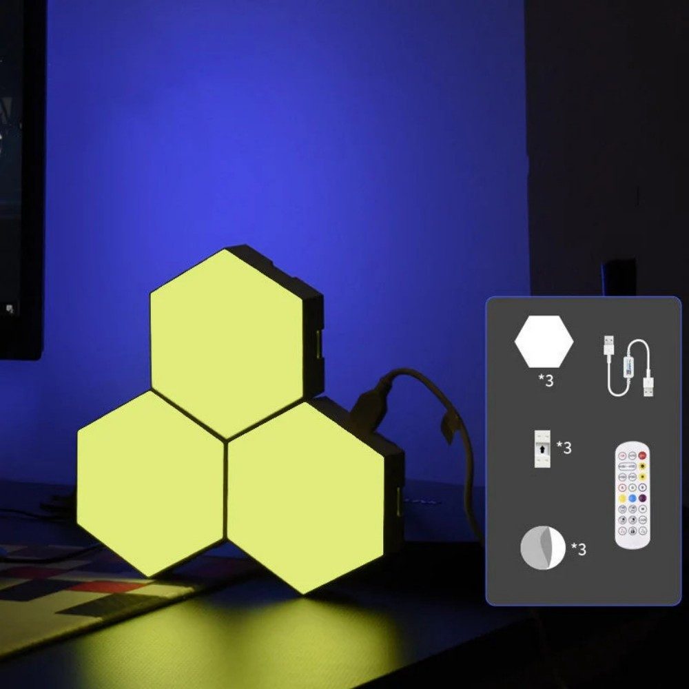 Ophy LED Dekolicht Hexagon LED Panel (Musik Sync, RGB) – Smart Wandlampe, mit Bluetooth-App & Fernsteuerung – Ambient-Licht für Gaming