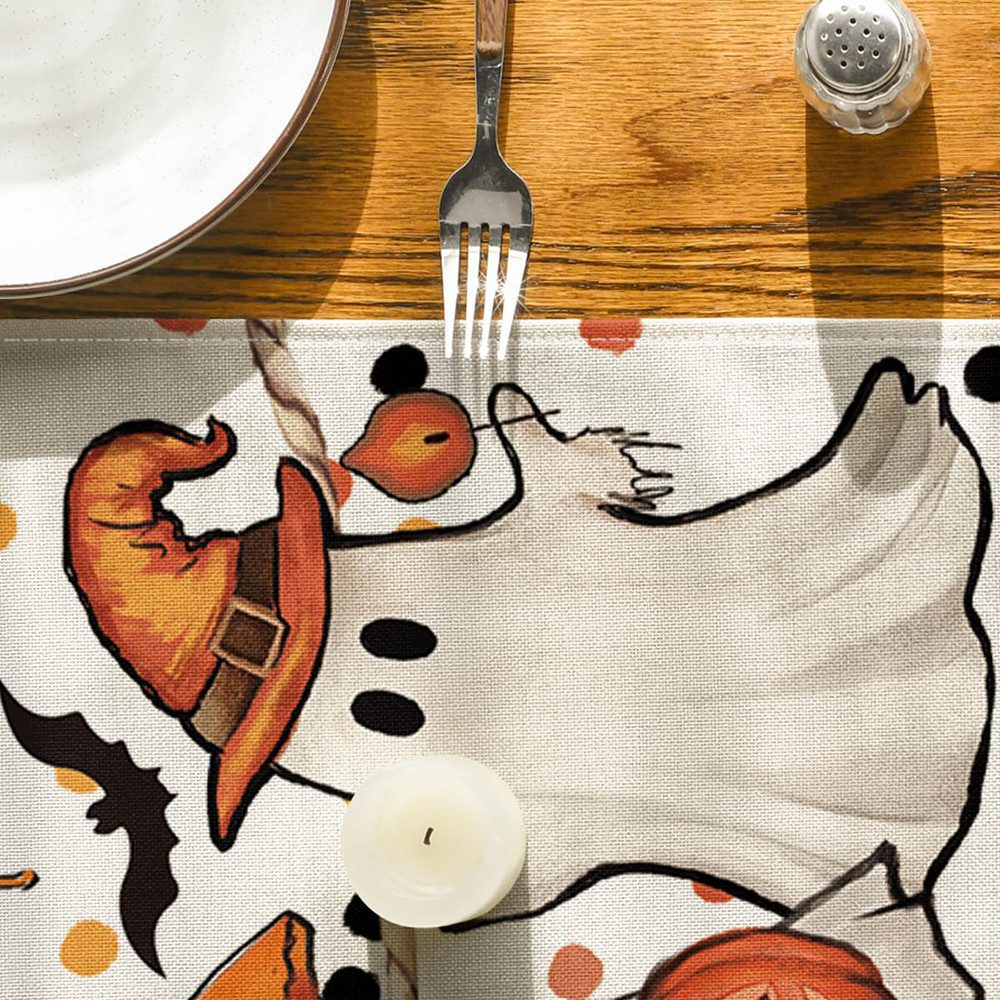 CLTYQ Tischläufer Halloween Tischläufer mit Geister-Kürbis Druck,33*183cm (Maschinenwaschbar & Wiederverwendbar), Perfekte Tischdekoration für Halloween und Her – Bild 2 von 5