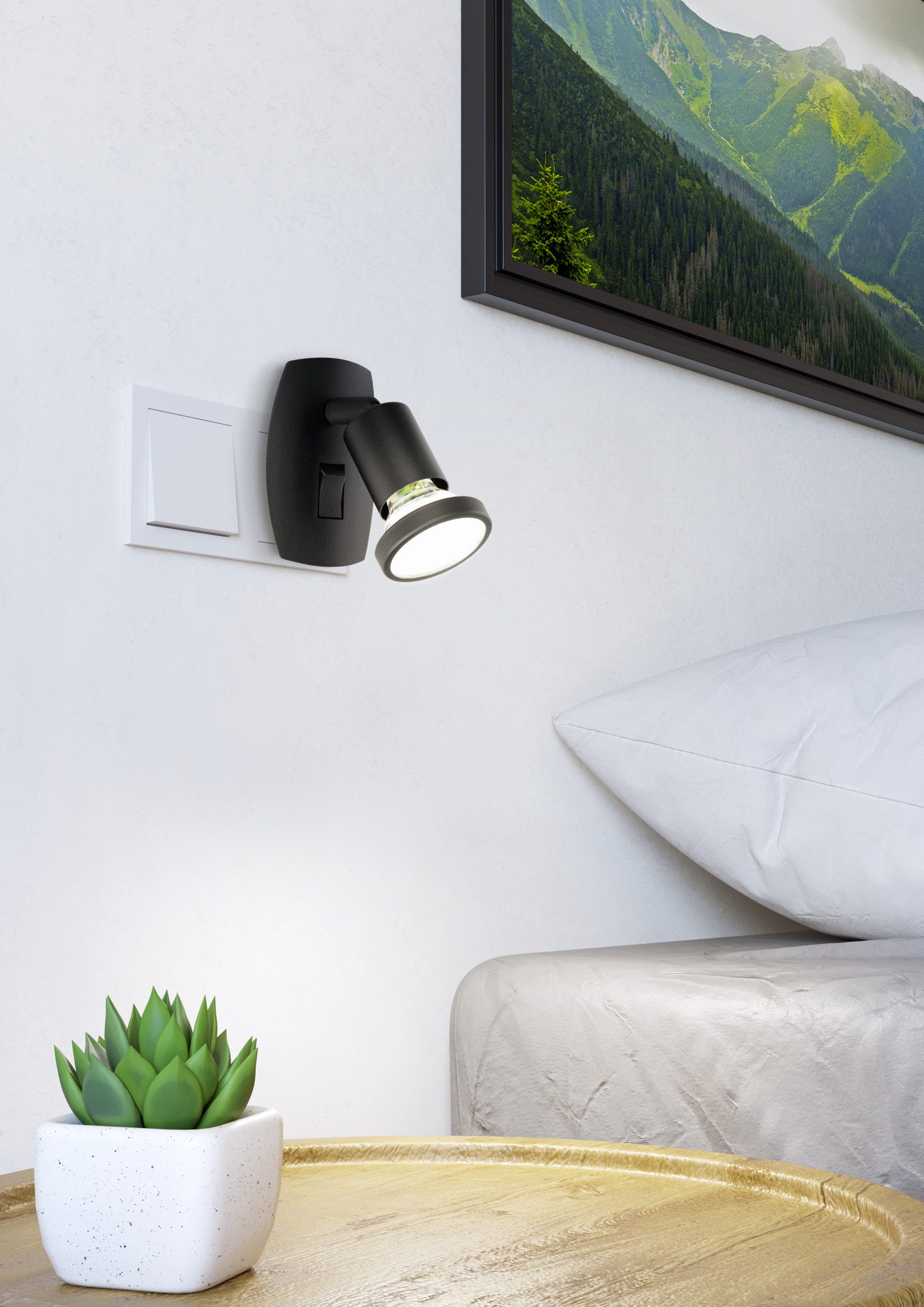 EGLO Steckdosenleuchte PARRINI Steckerlampe - Stahl, Kunststoff - GU10 - 1X4,5W - IP20, Ein-/Ausschalter, Leuchtmittel wechselbar, Steckdosenspot, Steckdosenstrahler, Schalfzimmerleuchte, L7 x H10 cm