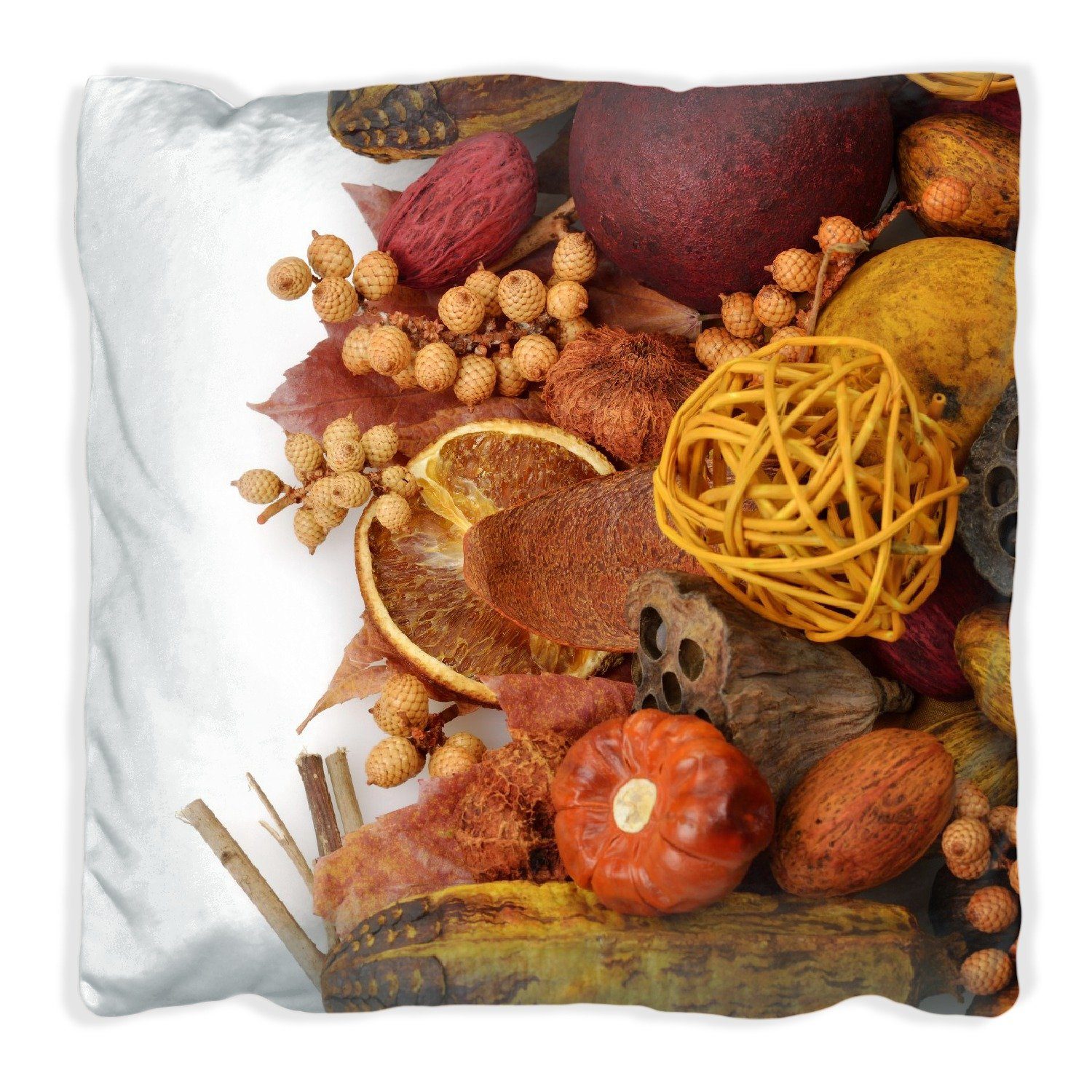 Wallario Dekokissen Herbststimmung - Trockenfrüchte, Nüsse und Samen - Herbstdeko, handgenäht