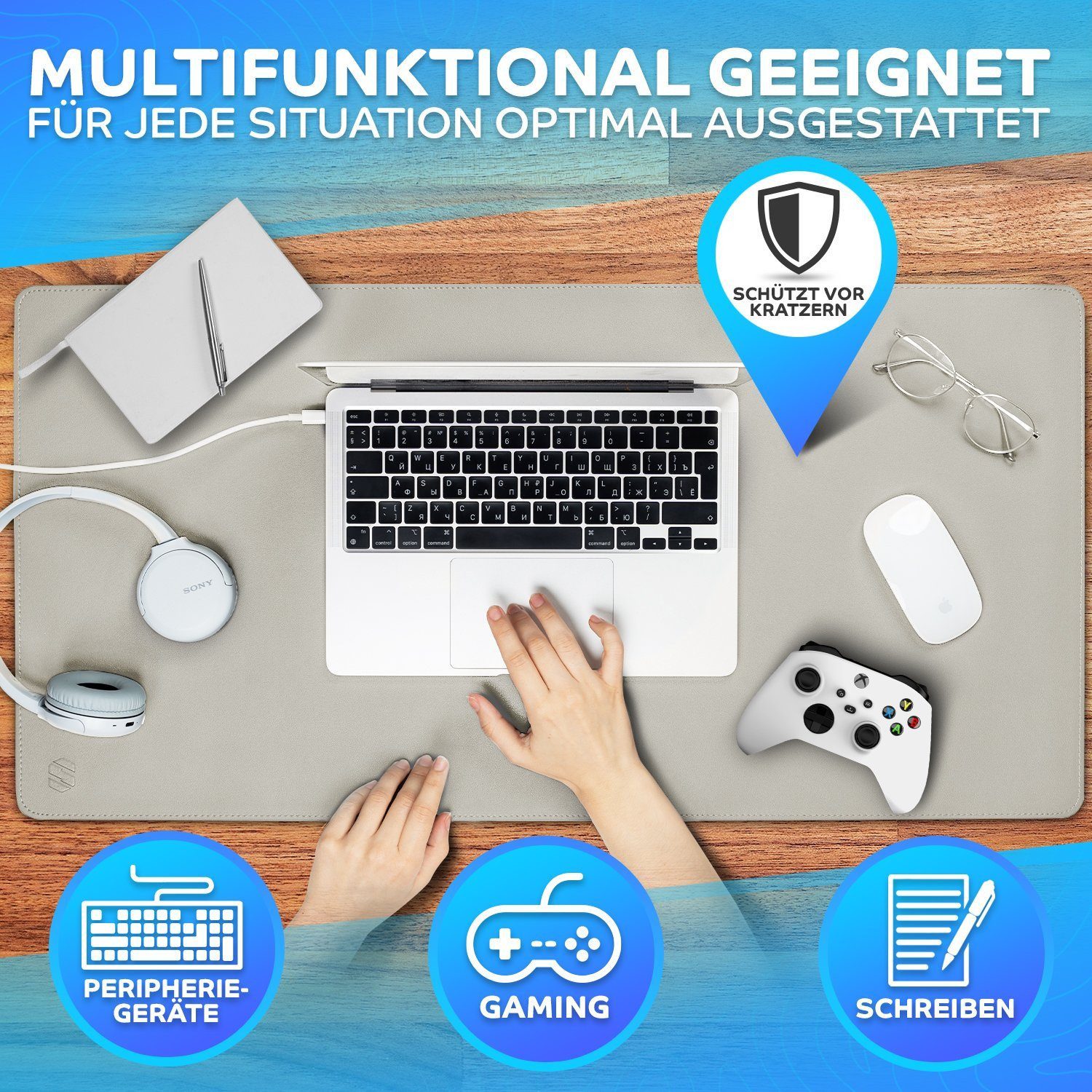 MAXLVL Gaming Mauspad Schreibtischunterlage - Mauspad mit Vernähte Kanten - abwaschbar (80x40 cm, Schreibtisch Unterlage für Büro), Tischunterlage Schreibtisch  – Bild 4 von 5