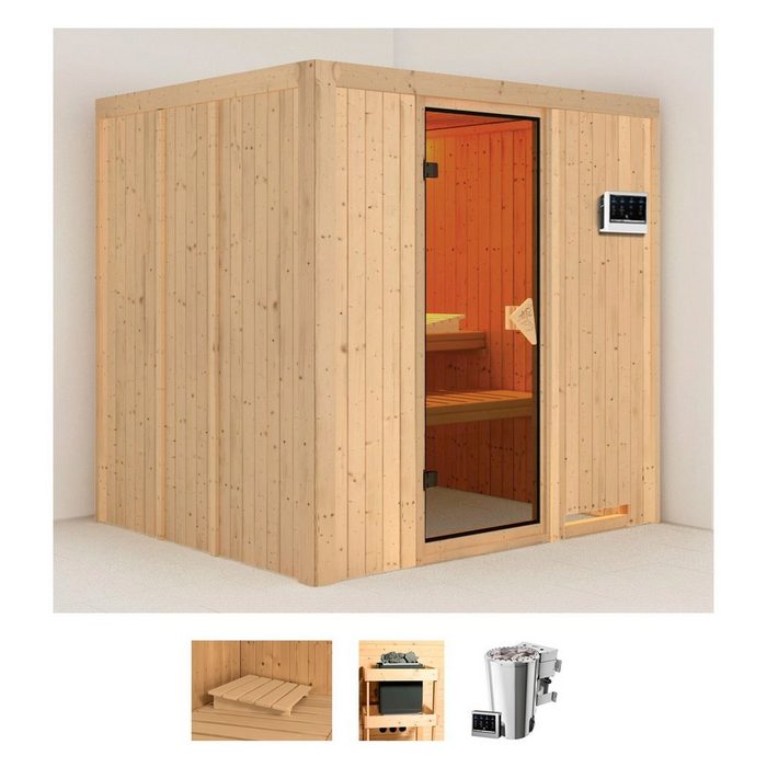 Karibu Sauna Dima BxTxH: 196 x 170 x 198 cm 68 mm (Set) 3 6-kW-Bio-Plug & Play Ofen mit externer Steuerung