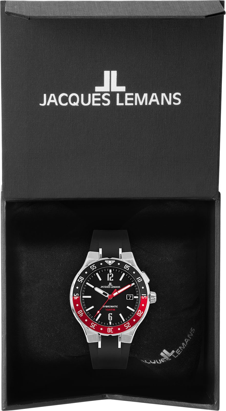 Jacques Lemans schwarz Kineticuhr 1-2109A rot, Hybromatic