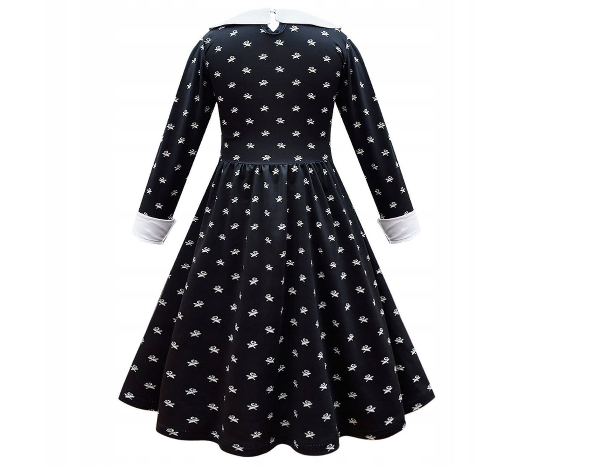 Festivalartikel Kostüm Wednesday Addams Kostüm Verkleidung Girl Schwarz Black Kleid + Perücke