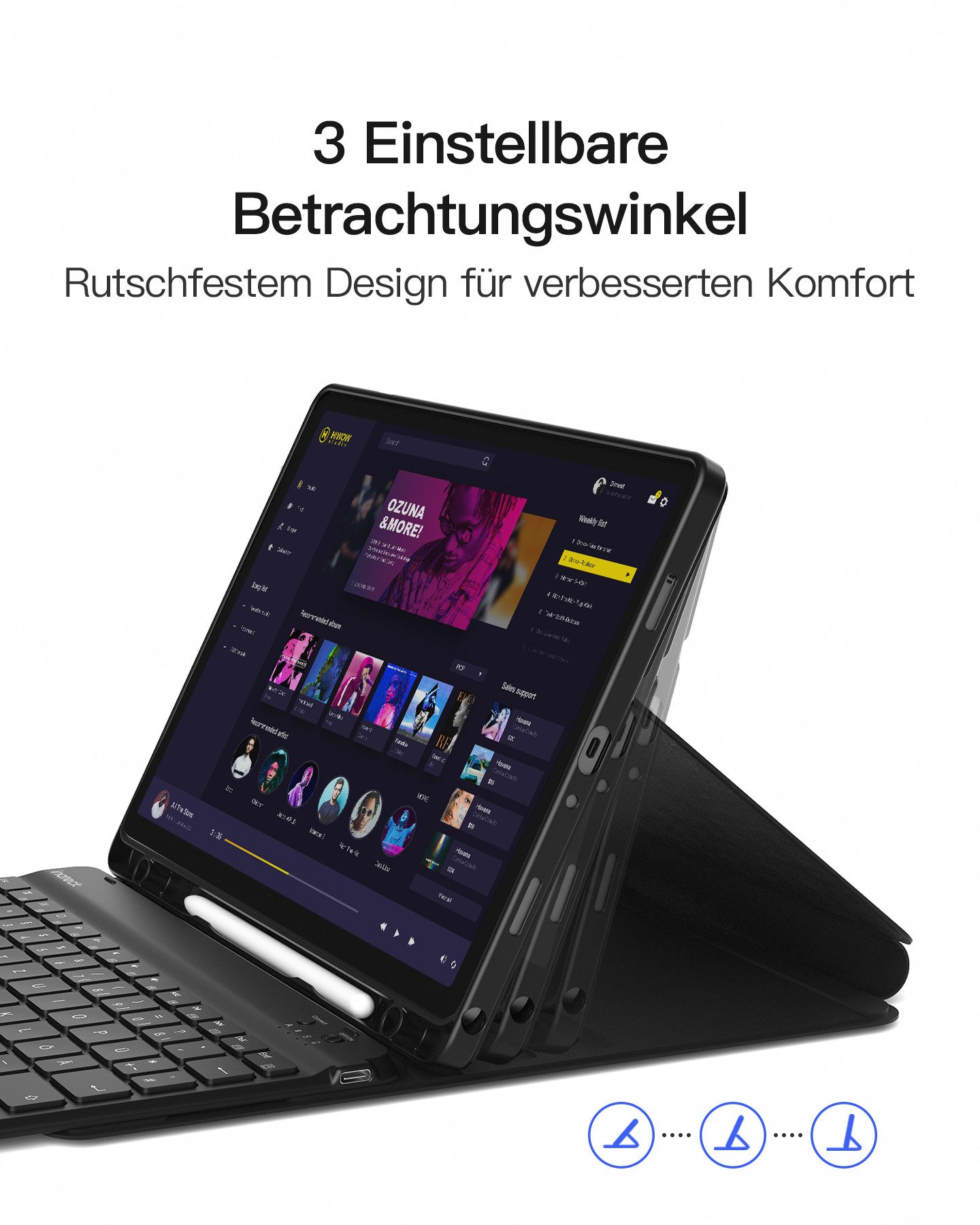 Inateck Hülle mit Tastatur für Samsung Galaxy Tab А9+/A9 Plus 11Zoll 2023 Tablet-Tastatur (Abnehmbare, Rundum-Schutz)