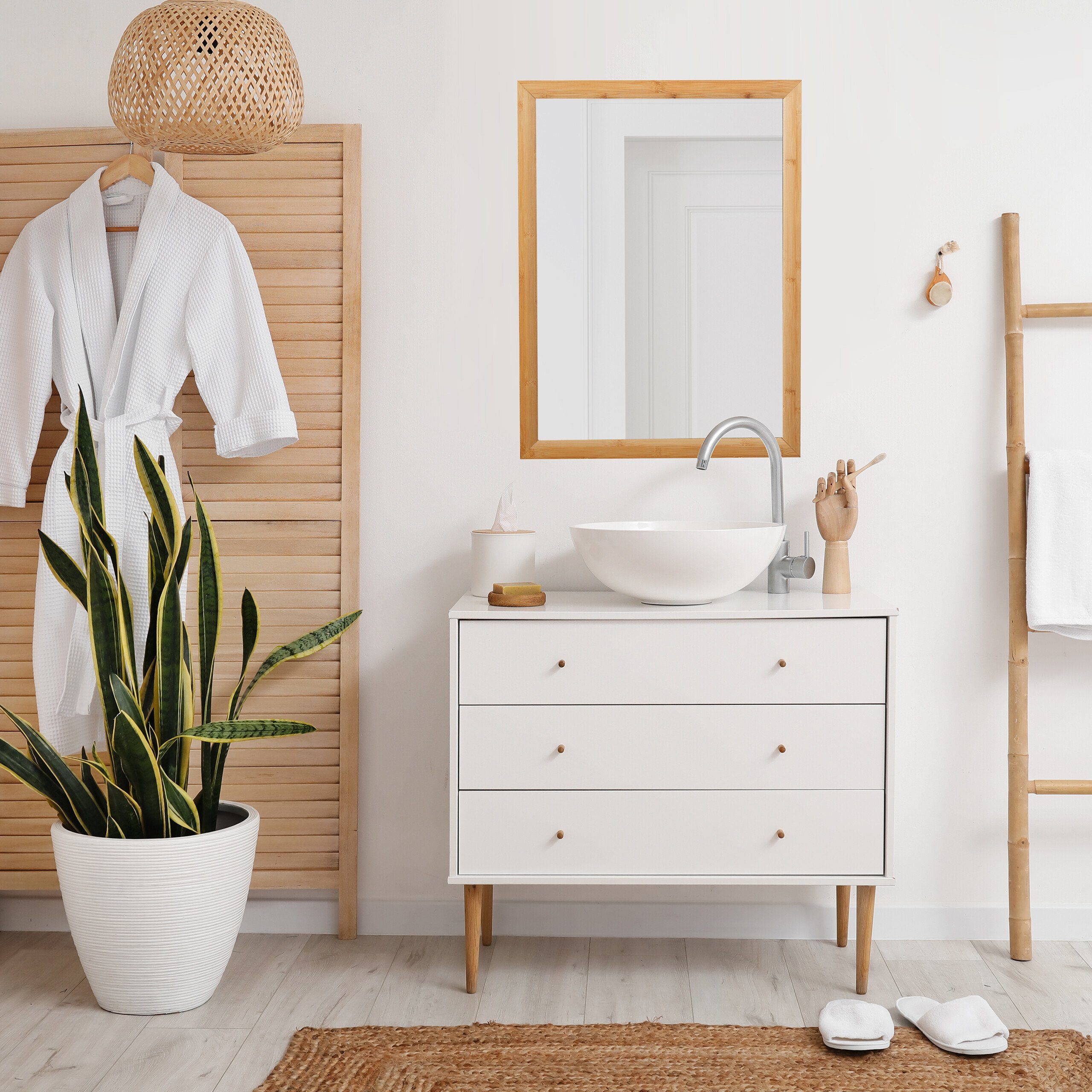 relaxdays Wandspiegel mit Bambusrahme günstig online kaufen