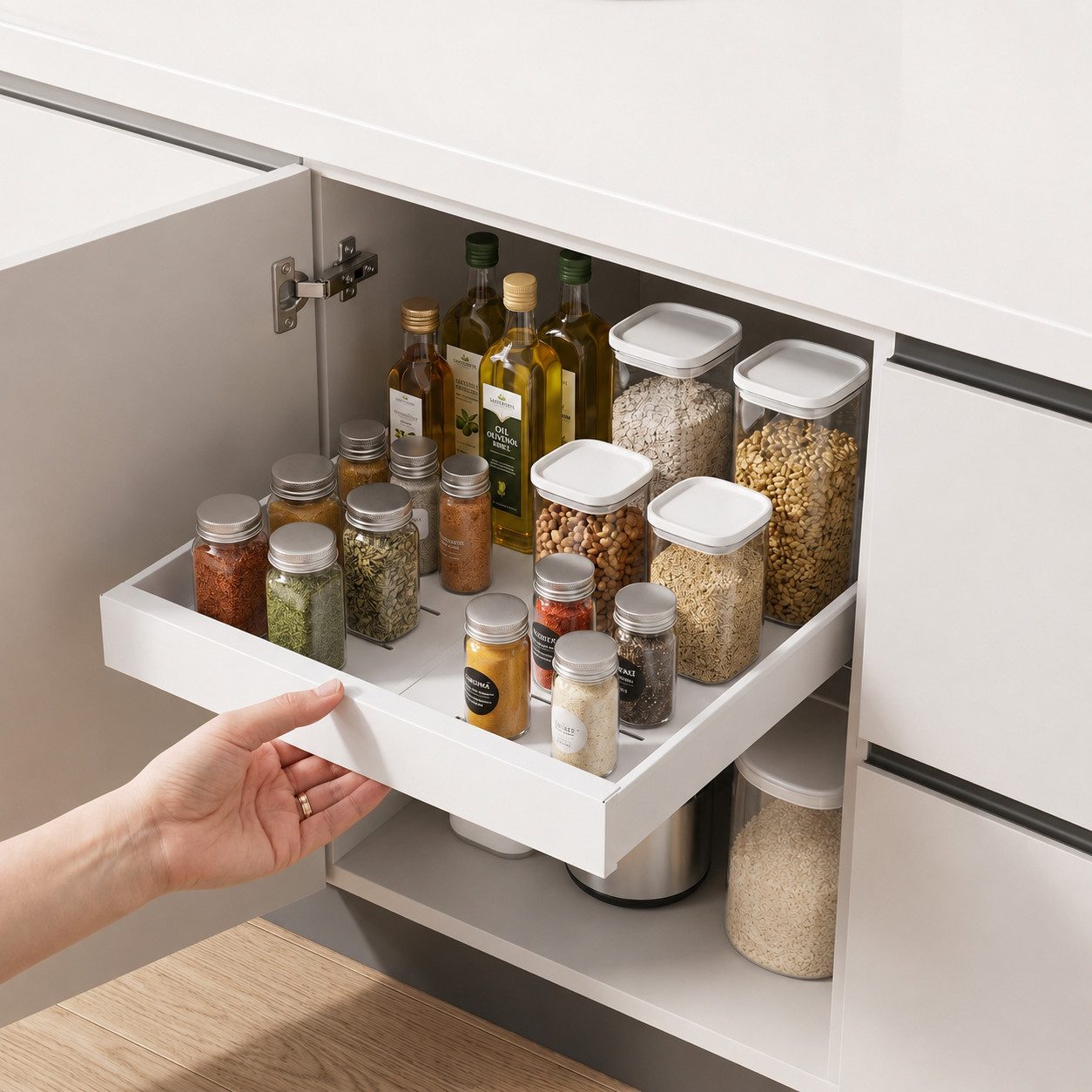 VIVREAL Küchenorganizer-Set Teleskopschublade küche 32–52 / 42–68 cm, ohne Bohren, Carbonstahl, (1-tlg), Flexibel ausziehbar, bis 15 kg belastbar, für Küche Speisekammer