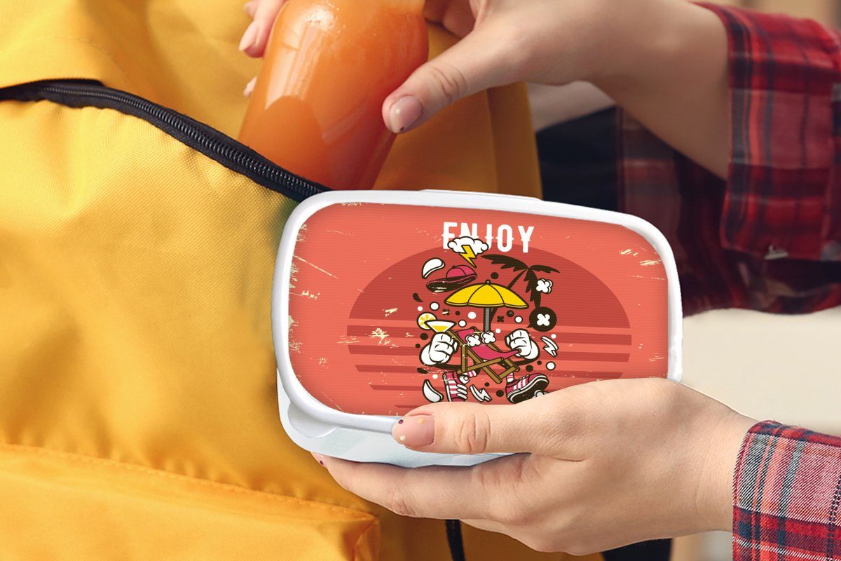Brotbox Lunchbox Sonnenschirm Brotdose, weiß für Erwachsene, (2-tlg), Jungs Vintage, MuchoWow und für Kinder und - Kunststoff, Mädchen - Sommer