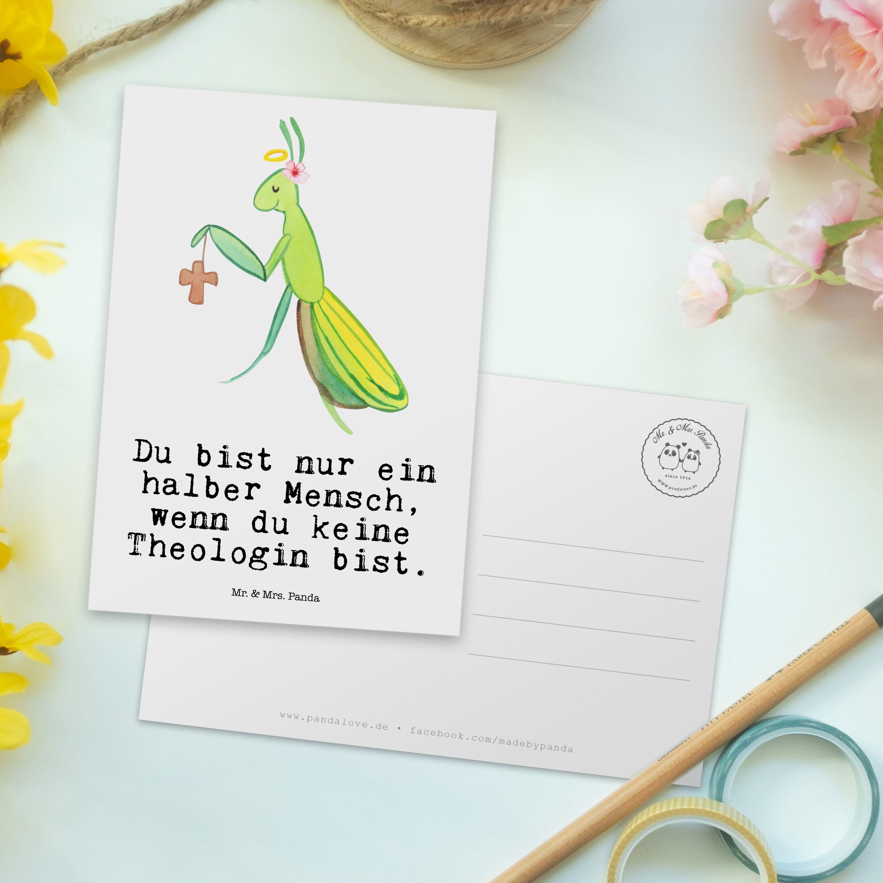 - Panda Ges Postkarte - & Herz Geschenk, Weiß Mrs. mit Mr. Theologin Kollegin, Geburtstagskarte,