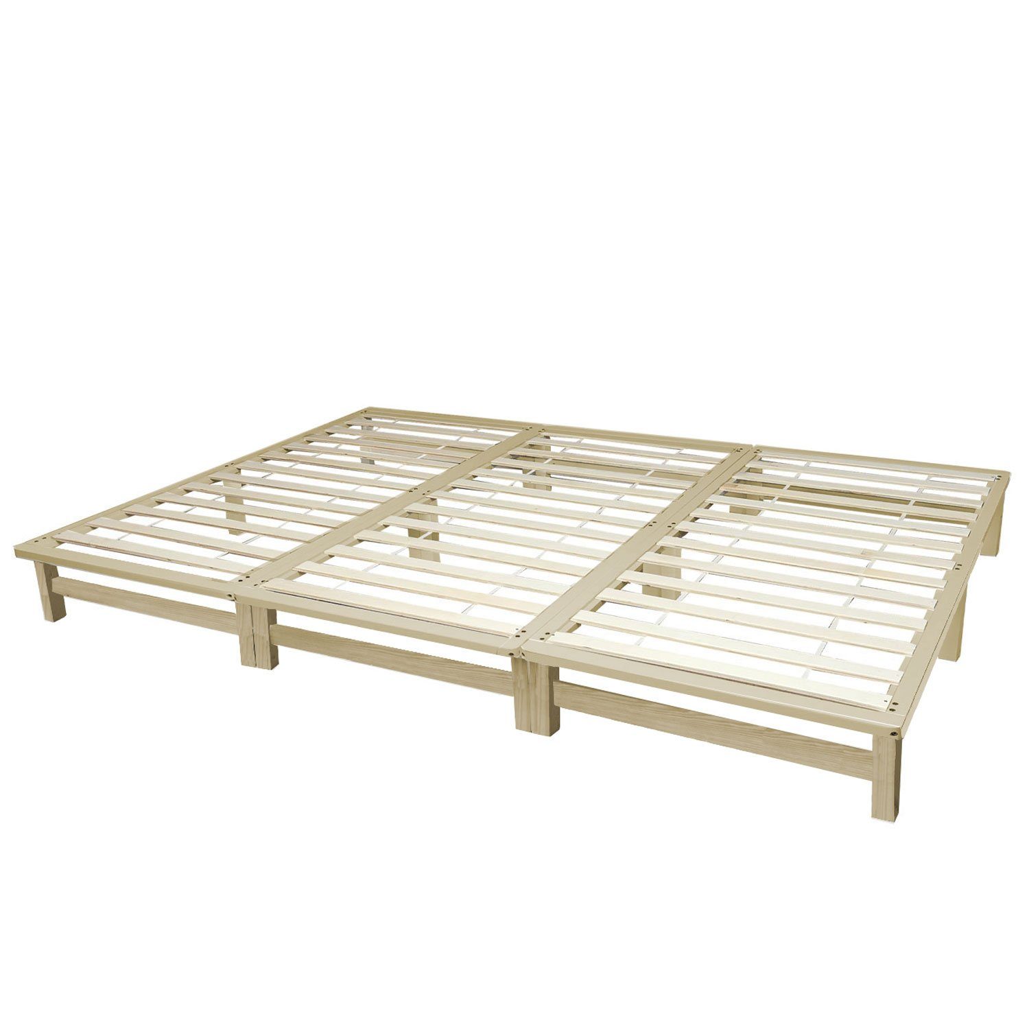 Homestyle4u Holzbett 270x200 Familienbett XXL Weiß Grau Natur Bettgestell extra groß (Set, mit Lattenrost), 3 einzelne Palettenbetten von jeweils 90x200 cm