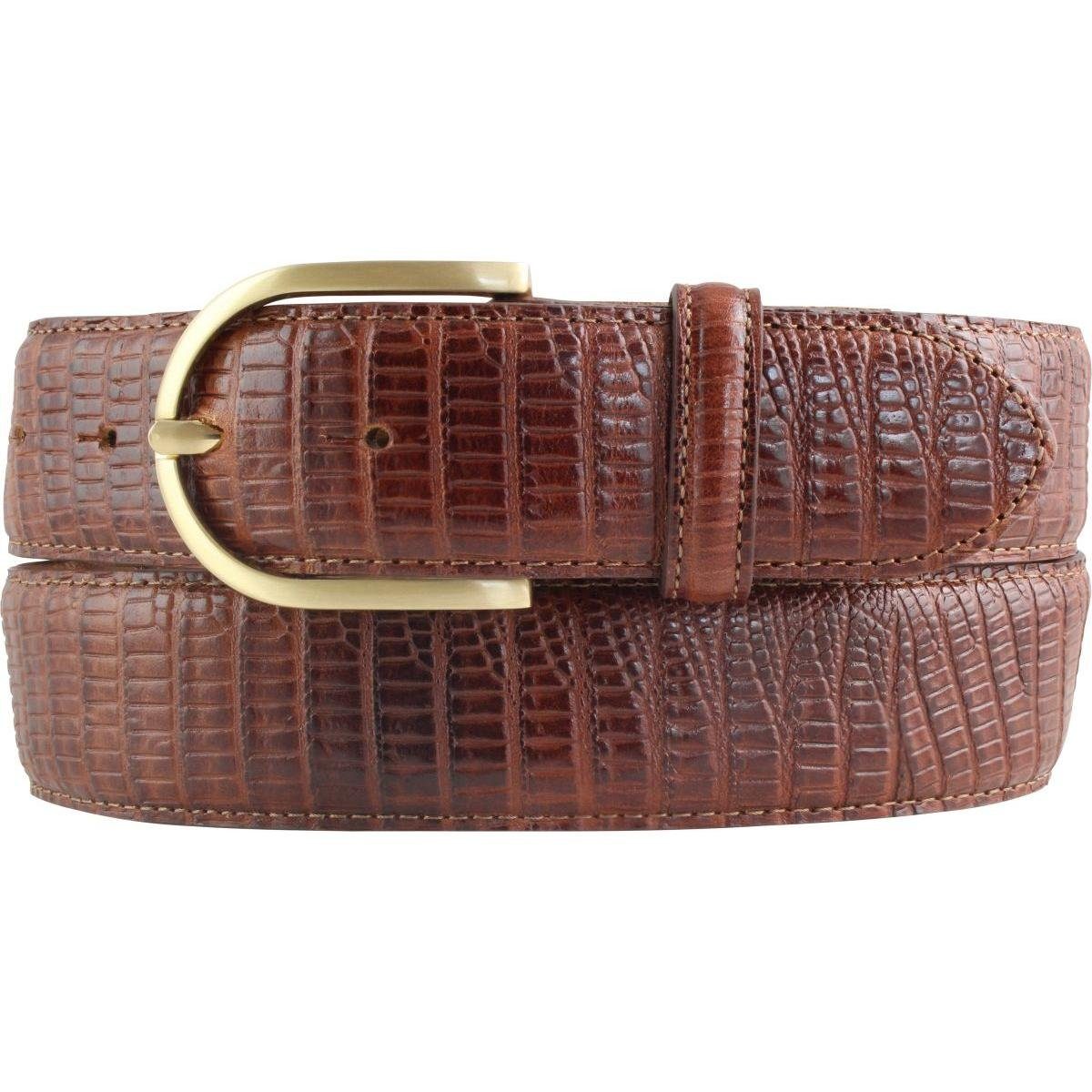 BELTINGER Ledergürtel Damen-Gürtel mit Echsenprägung 4 cm - Jeans-Gürtel für Damen 40mm Rept Cognac, Gold