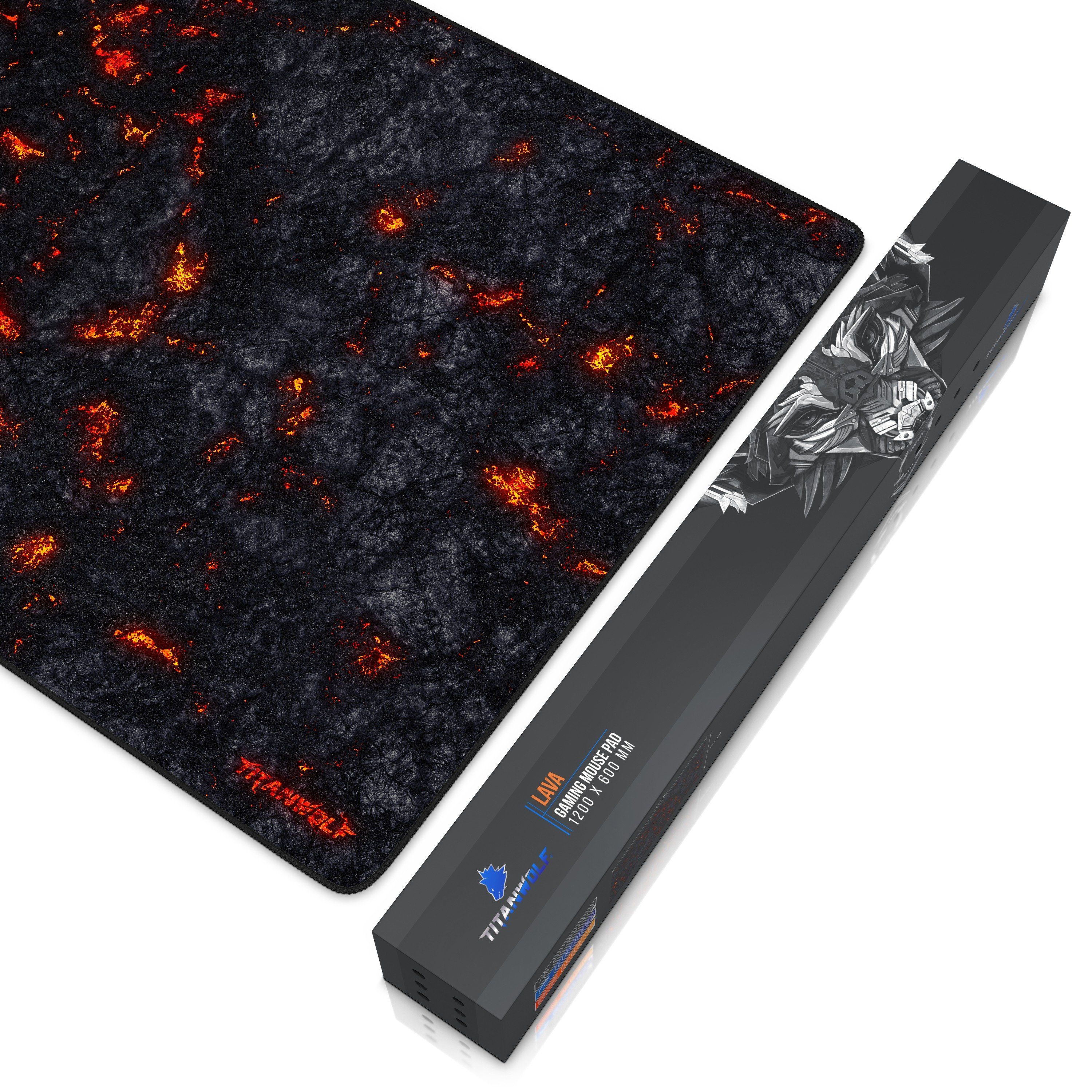 Titanwolf Gaming Mauspad XXXL Speed Mousepad 1200 x 600 x 3 mm, große Tischunterlage (1-St), rutschfest, abwaschbar, Geschwindigkeit & Präzision, Lavamotiv – Bild 4 von 5