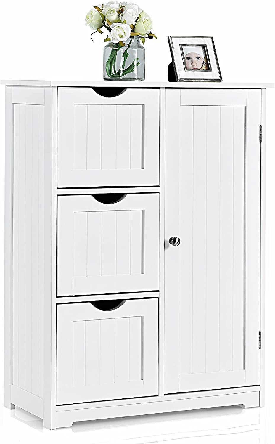 KOMFOTTEU Midischrank Badezimmerschrank mit 2 Ablagefächern,aus Holz