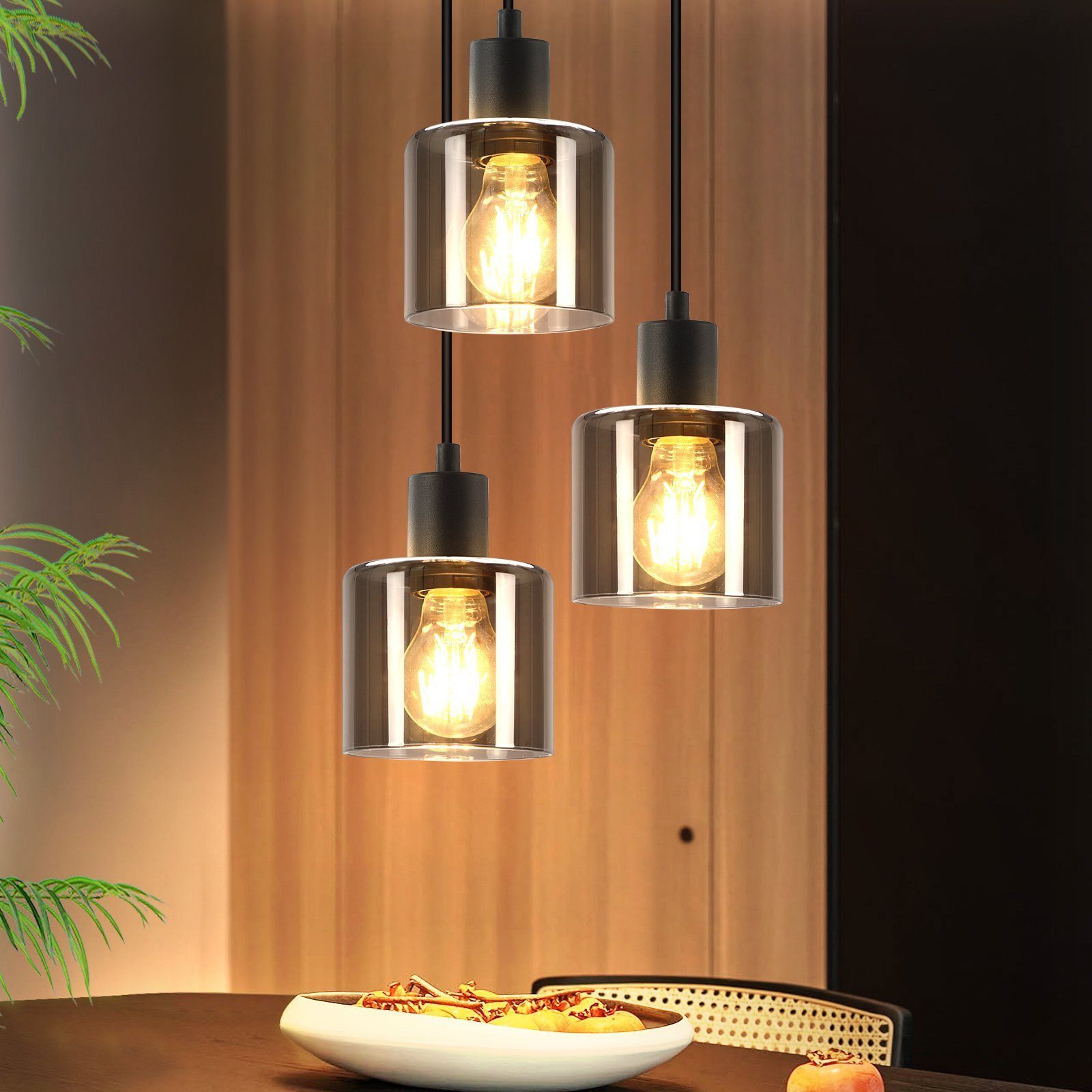 Nettlife Pendelleuchte Schwarz Vintage E27 Glas günstig online kaufen