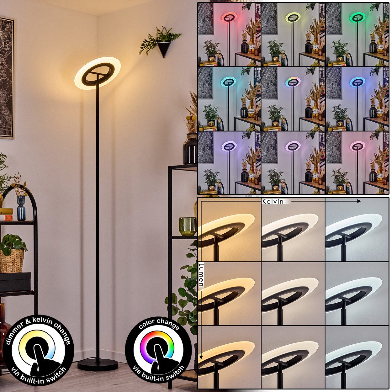 hofstein Stehlampe dimmbare Stehlampe aus Metall/Glas in Schwarz/Weiß, ohne günstig online kaufen