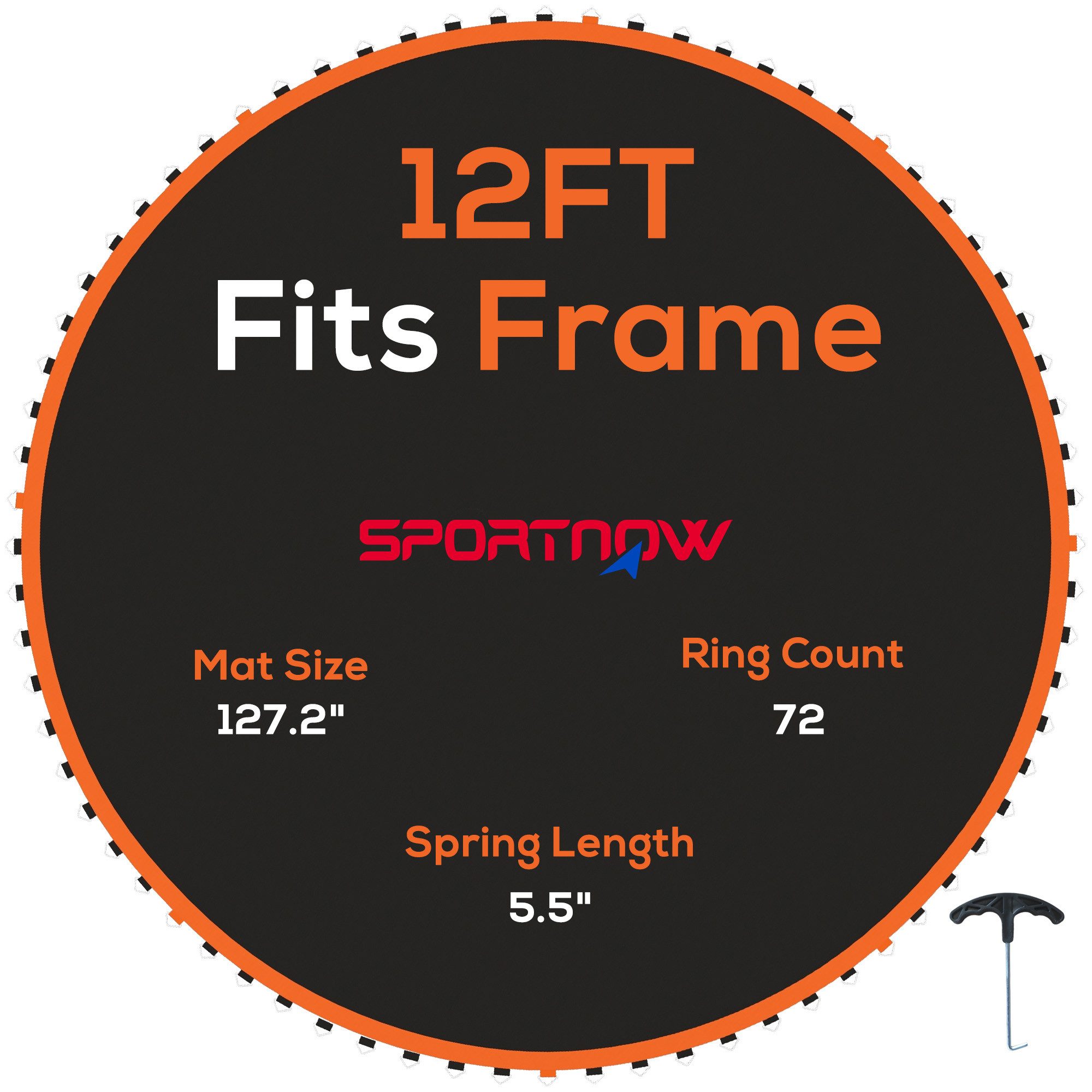 SPORTNOW Gartentrampolin Trampolin-Ersatzmatte mit acht Nähten, Ø 323 cm, (72 V-Haken, 1 tlg., mit 14cm Federn), Orange