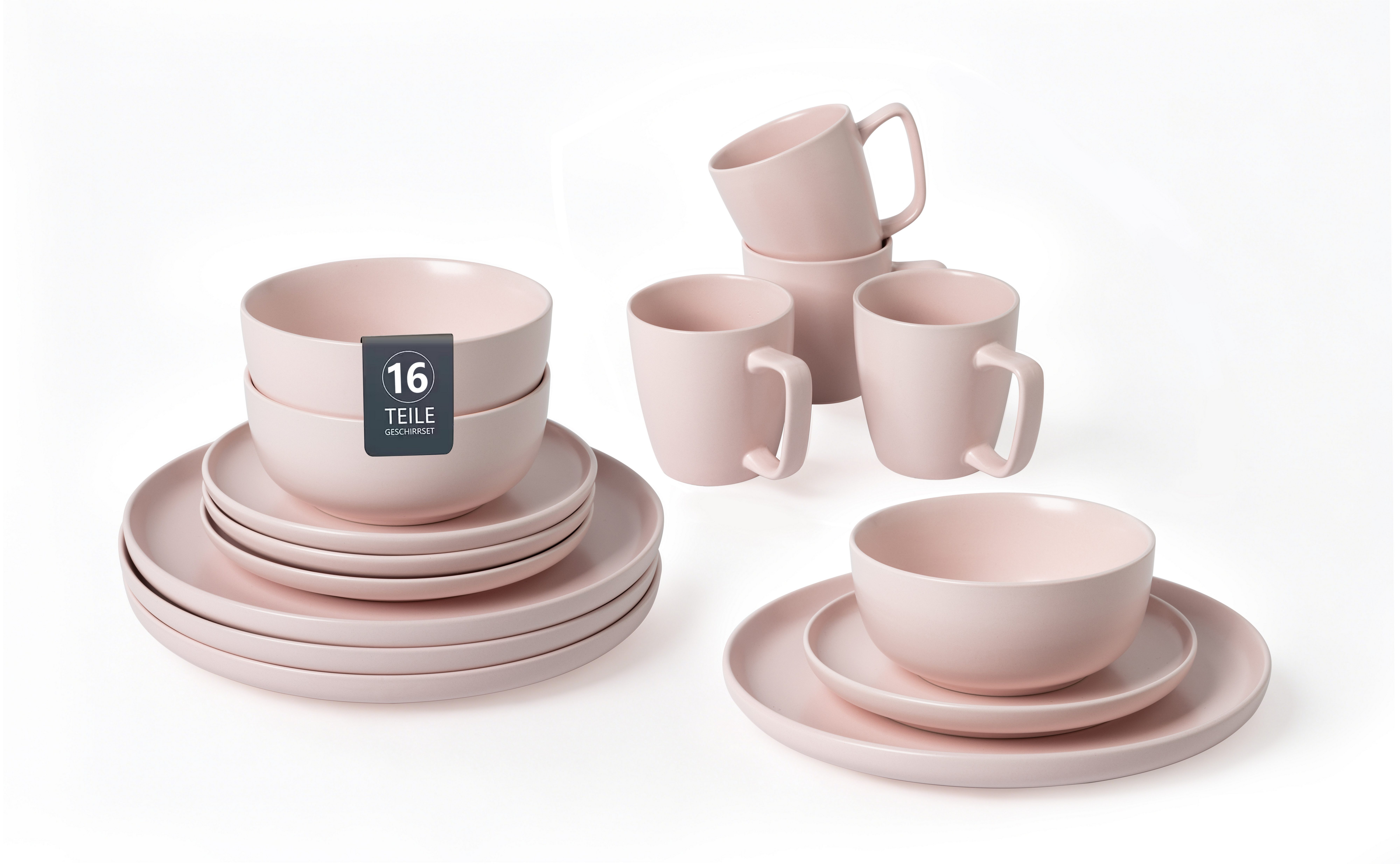 OTTO home Geschirr-Set Tommik, außen matt, innen glänzend (16-tlg), 4 Personen, Steinzeug, spülmaschinenfest und mikrowellengeeignet