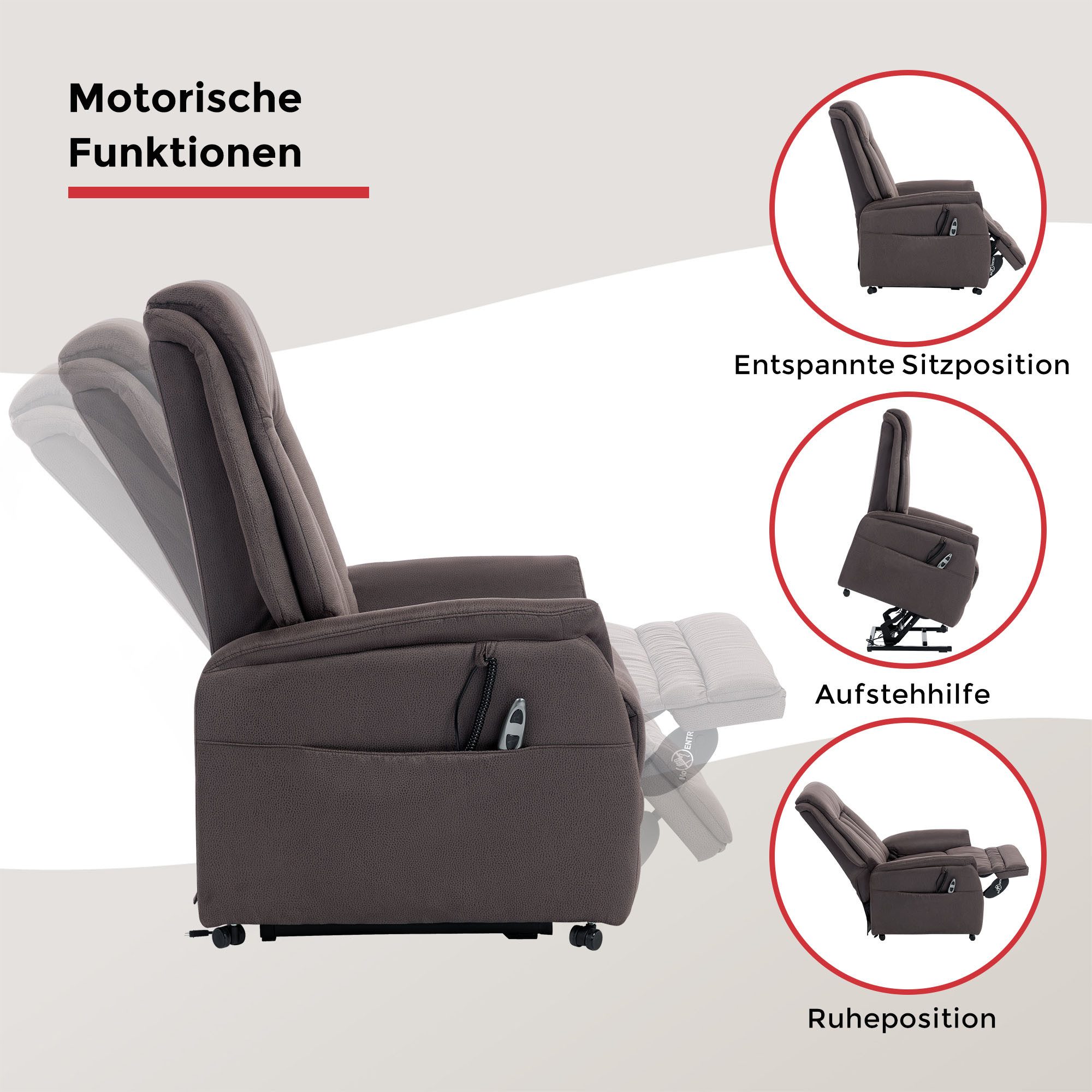 Duo Collection TV-Sessel Siena mit elektrischer Aufstehhilfe, Relaxfunktion und Taschenfederkern mit Stahlwellenunterfederung
