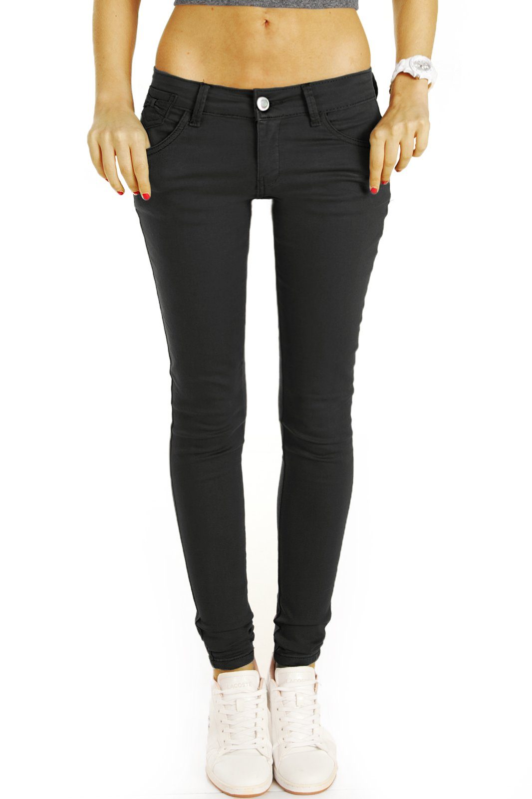 be styled Röhrenhose Low Waist Hosen hüftige Skinny Stretch fit Hüftjeans - Damen - j14f-2 Schleife auf Gesäßtaschen