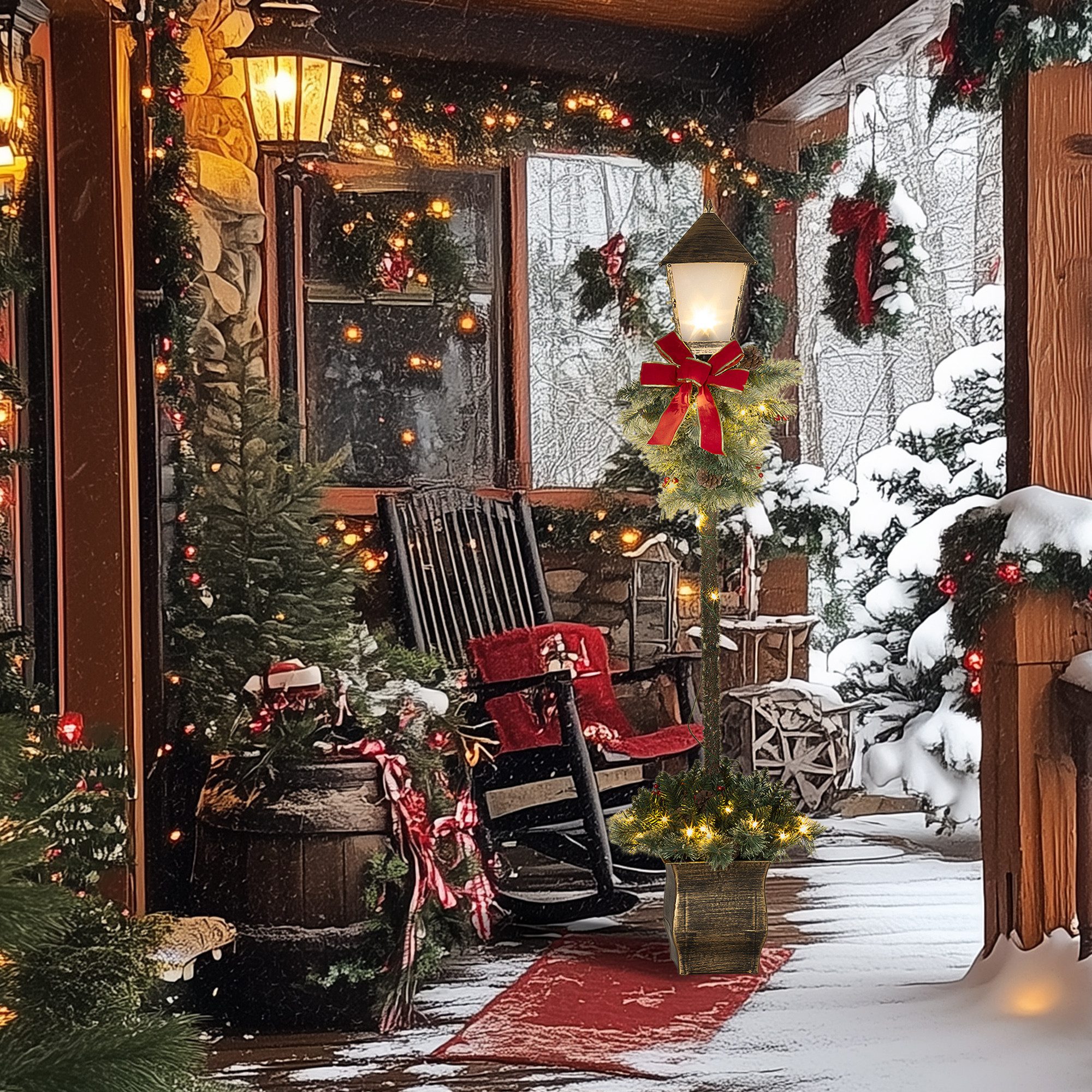 Outsunny LED-Dekofigur 150 cm Weihnachtslaterne LED-Lichterkette Schleife (Weihnachtsstraßenlaterne, 1 St., Weihnachtsbeleuchtung), für Weihnachtsfest, Metall, grün