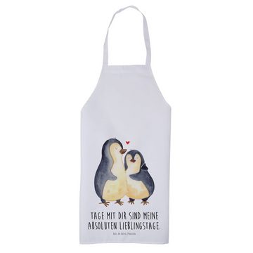 Mr. & Mrs. Panda Kochschürze Pinguin umarmen - Weiß - Geschenk, Verlobung, Hochzeitstag, Grillschü, (1-tlg), Samtweiches Material