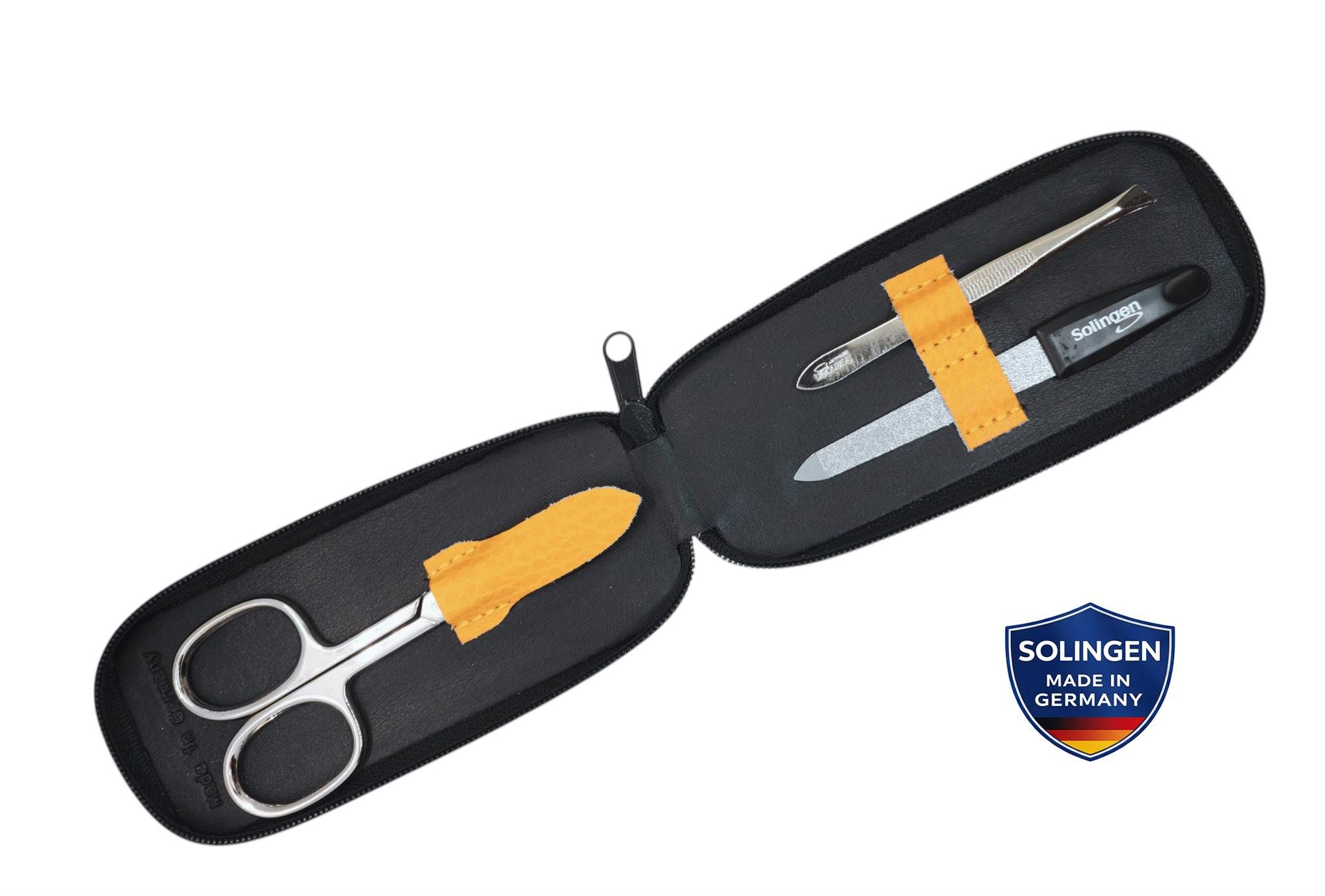 EloModa Maniküre-Etui mit Solingen Instrumenten – Nagelschere, Pinzette &, 3 tlg., Saphirnagelfeile