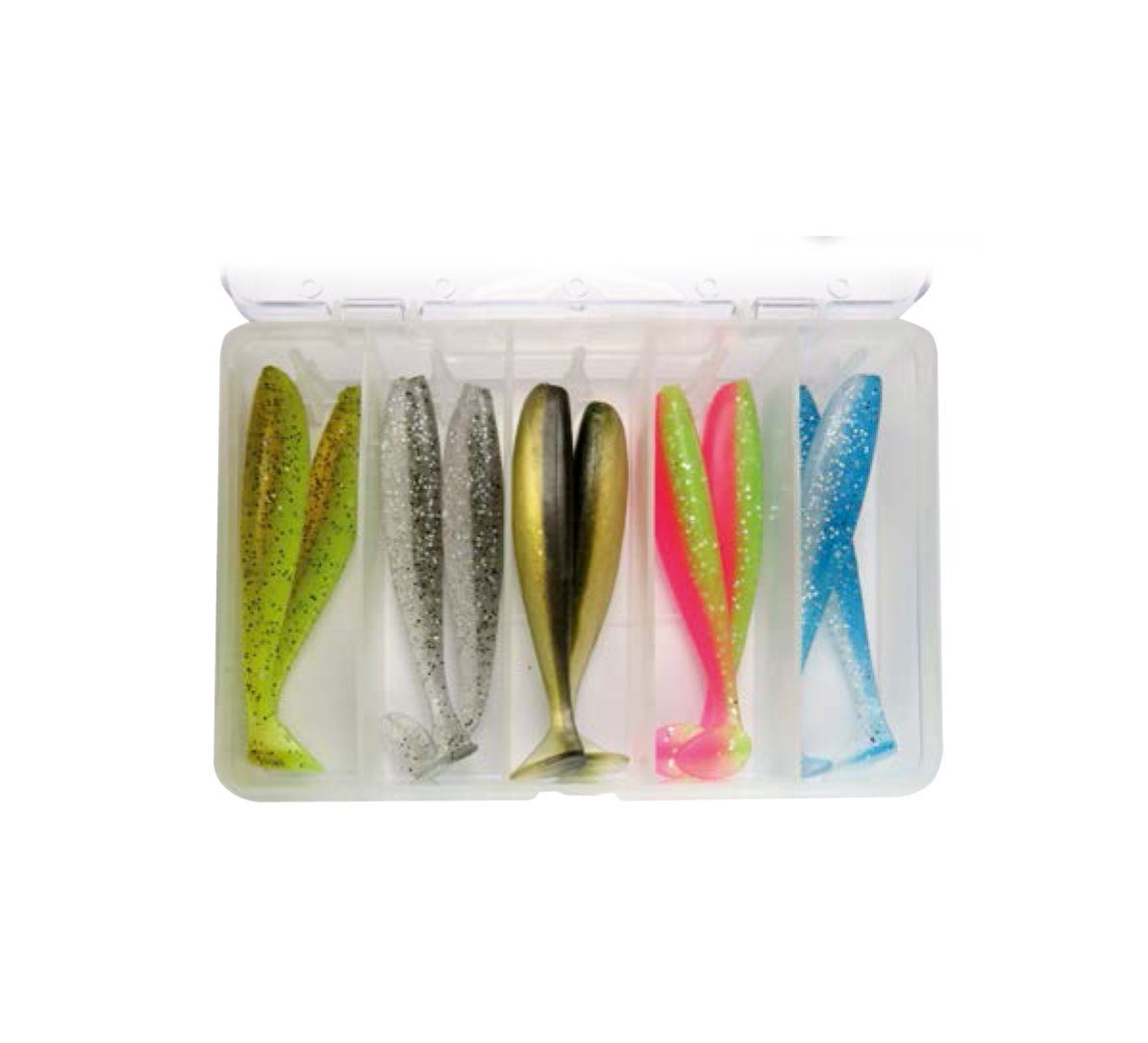 Behr Kunstköder Trendex Hybrid-Knaller Köderset Box 10 Gummifische 7cm Kunstköder, (Set, 10-St. 10 Gummifische in einer Kunststoffbox)