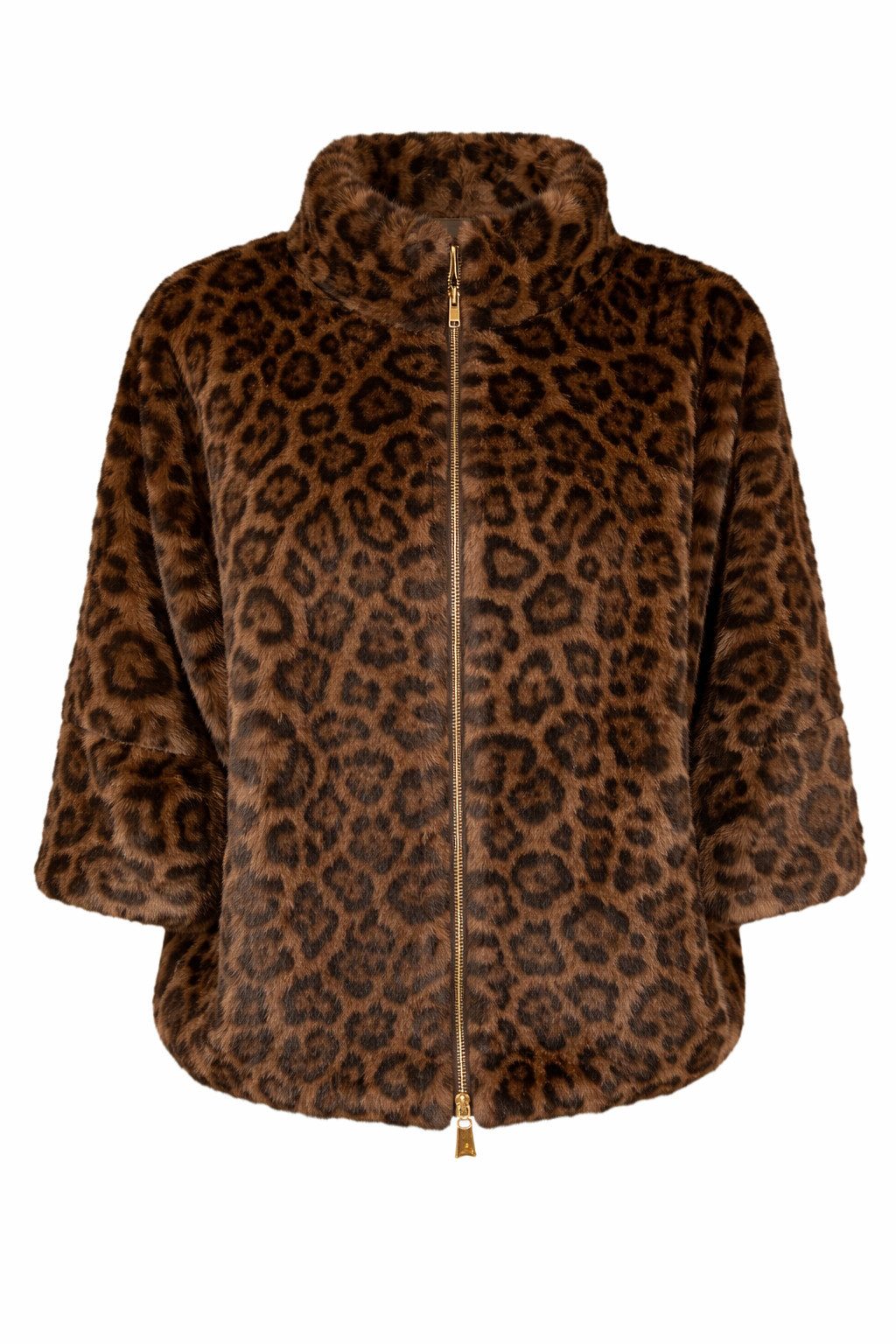 Fellimitatjacke JOSEFINA - Felljacke Damen - Kunstfelljacke im Leo-Look mit Reißversch