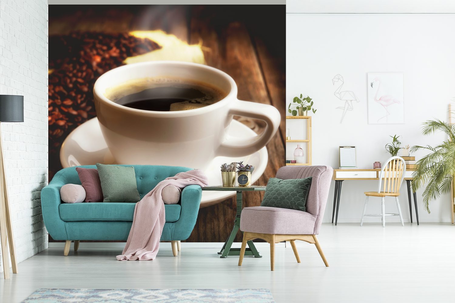 (5 Eine Wohnzimmer St), Tasse bedruckt, Kaffee Wandtapete mit Vinyl Fototapete Schlafzimmer, MuchoWow oder Kaffeebohnen, für Tapete Matt, heiße