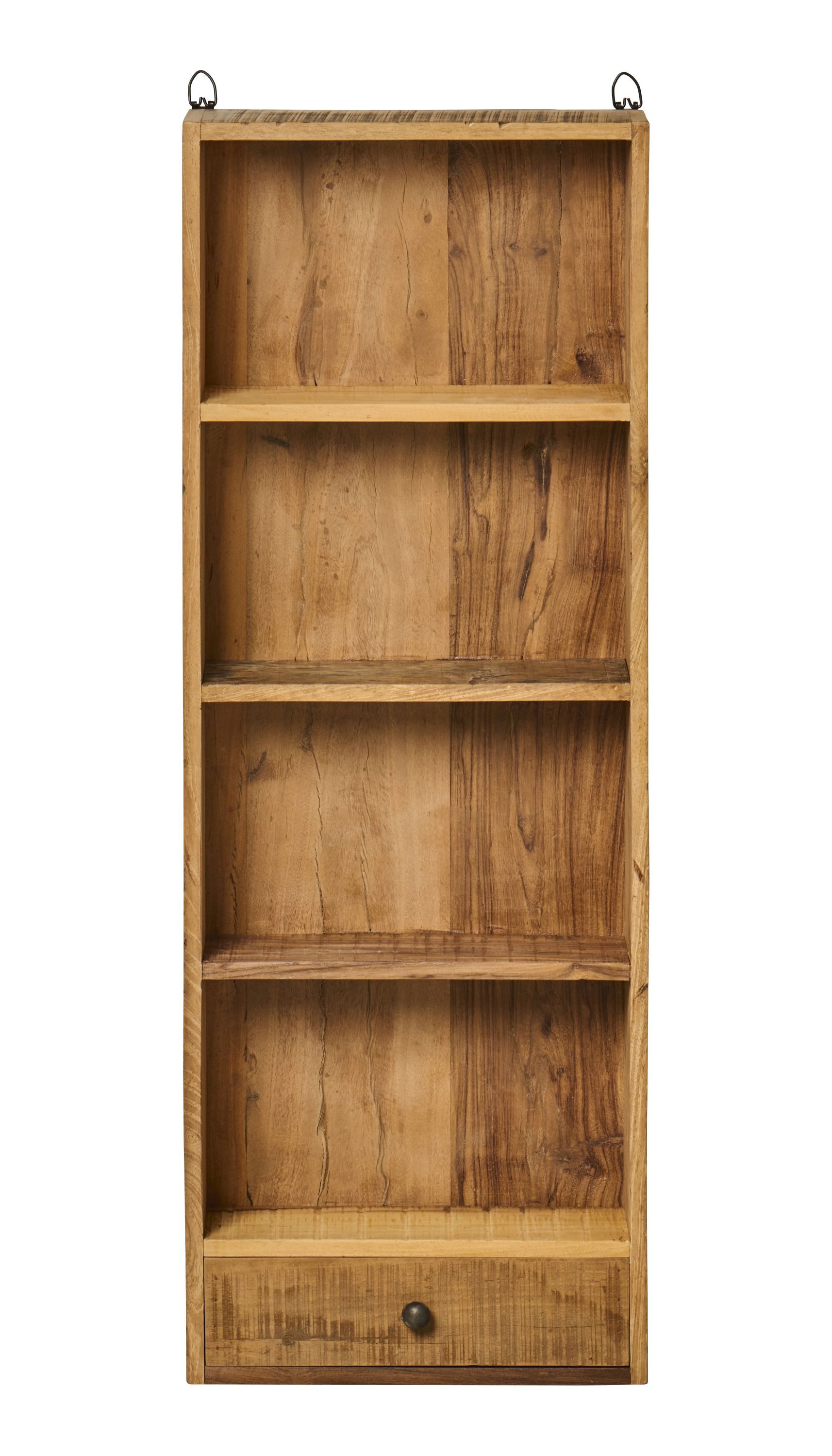 Ib Laursen Wandregal Ib Laursen - Wandregal Regal 4 Fächer 1 Schublade Holz Unika 33x93cm