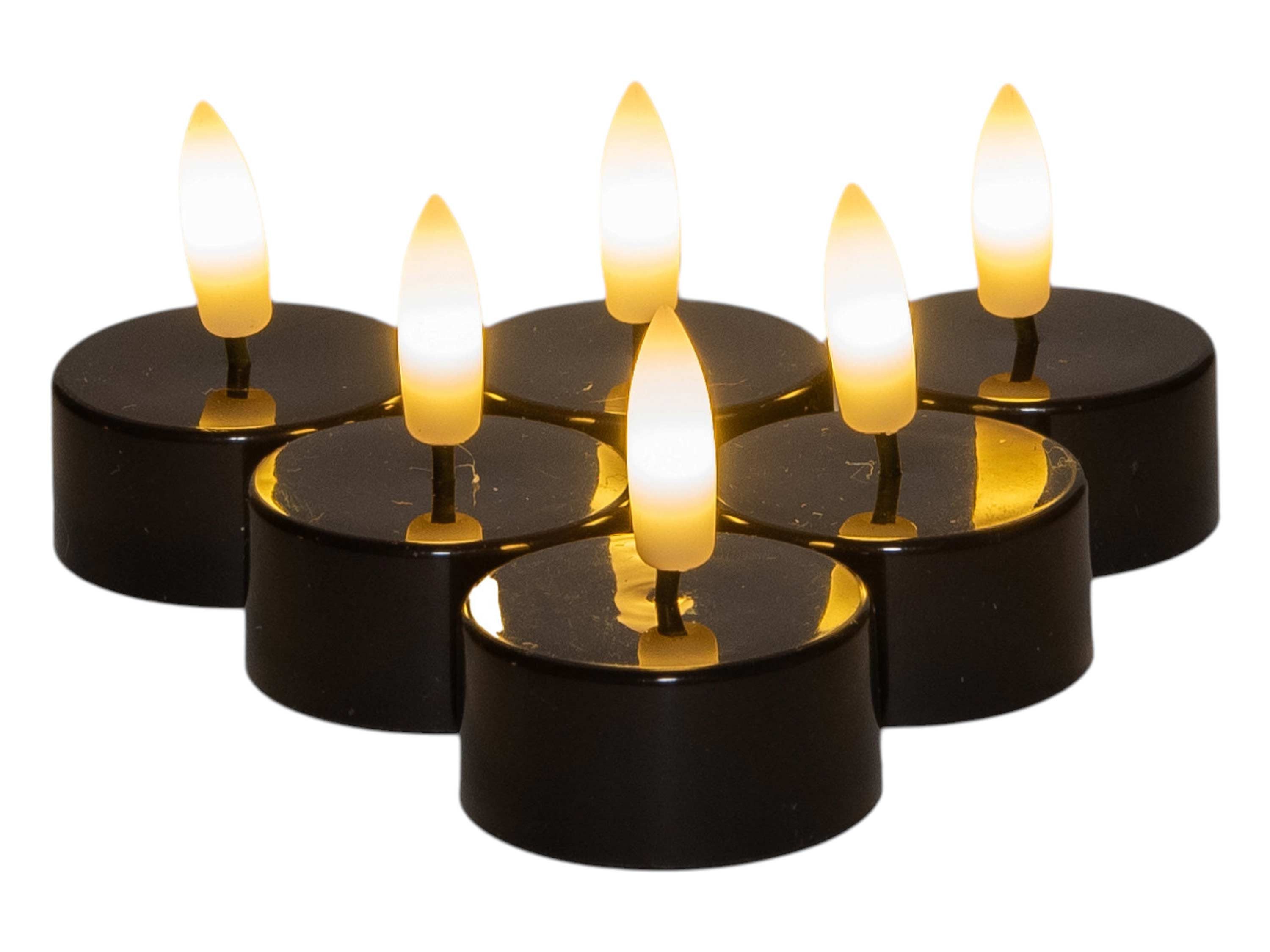 Coen Bakker Deco BV LED-Kerze Tea Lights, Ein-/Ausschalter, LED, warmweiß, Teelichter schwarz 6 Stück 6/18h Timer 3D Flamme 3,8x4,5cm