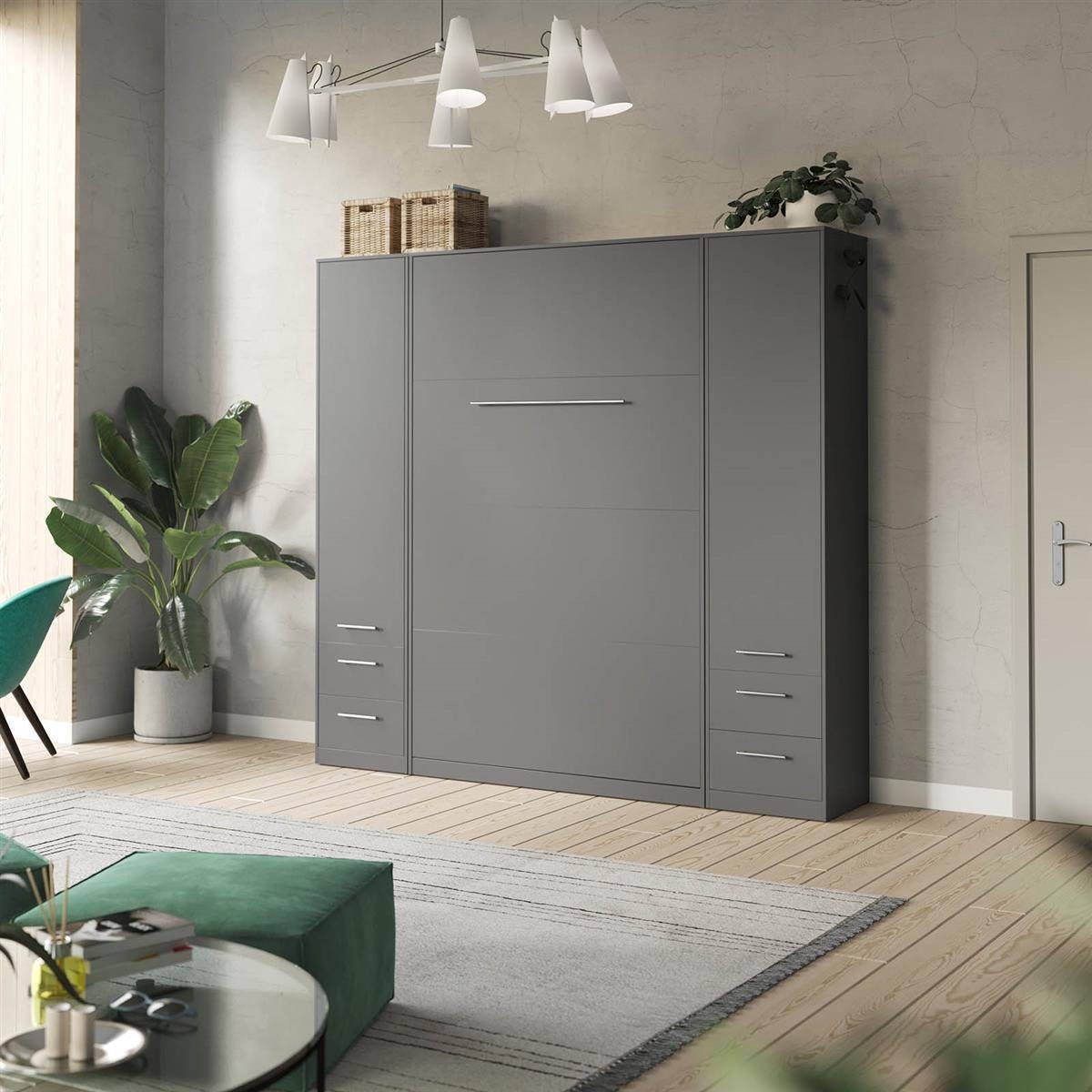 SMARTBett Anthrazit 2 50cm Drehtürenschrank Schubladen - Kleiderschrank SMARTBett