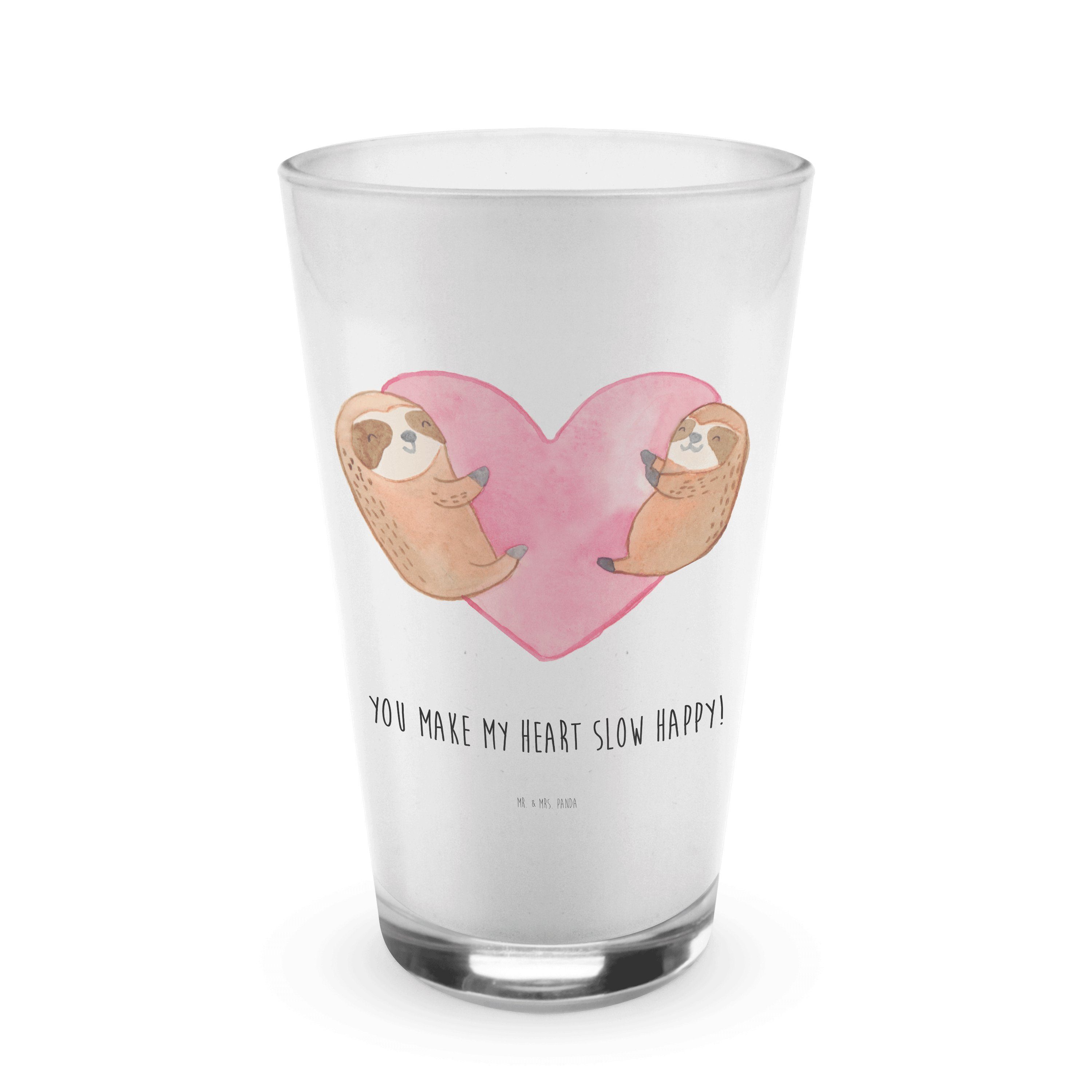 Mr. & Mrs. Panda Glas Faultiere Herz - Transparent - Geschenk, Ehemann, Ehefrau, Freund, Ca, Premium Glas | Gläser