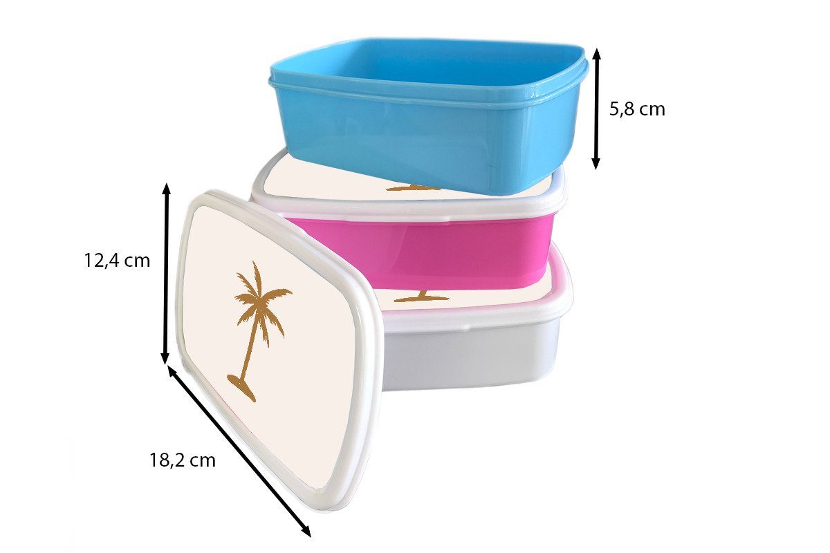 MuchoWow Lunchbox Sommer rosa Erwachsene, (2-tlg), - Brotdose Gelb, Palme Brotbox - für Kunststoff, Kunststoff Mädchen, Snackbox, Kinder