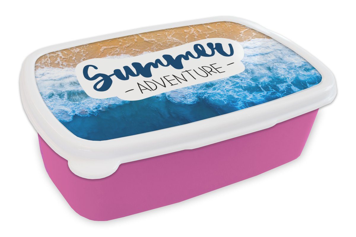 Erwachsene, Kinder, Kunststoff Mädchen, - Zitat - - MuchoWow Sommer, Brotbox (2-tlg), Snackbox, Brotdose rosa für Kunststoff, Strand Meer Lunchbox